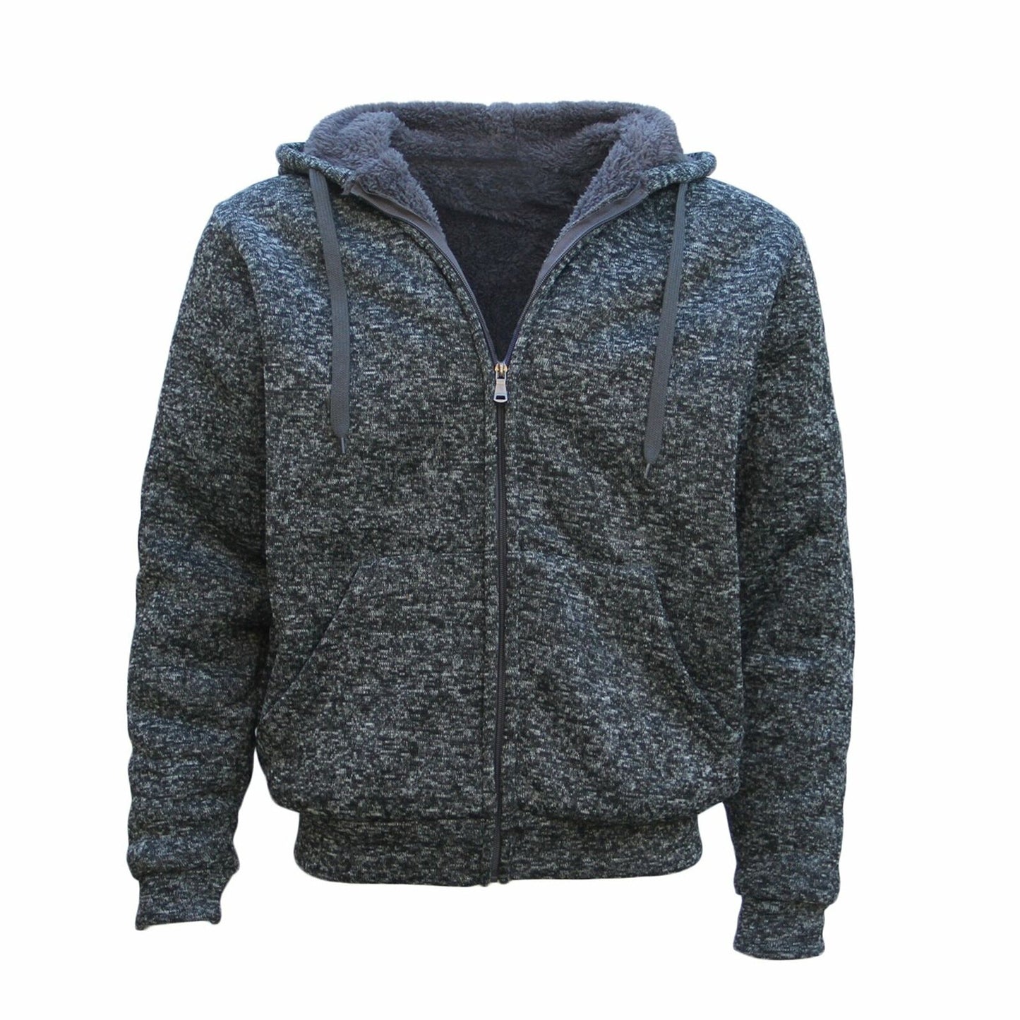 Dark Grey Thick Zip Up Hooded Hoodie with Winter Sherpa Fur Men Jumper Coat
