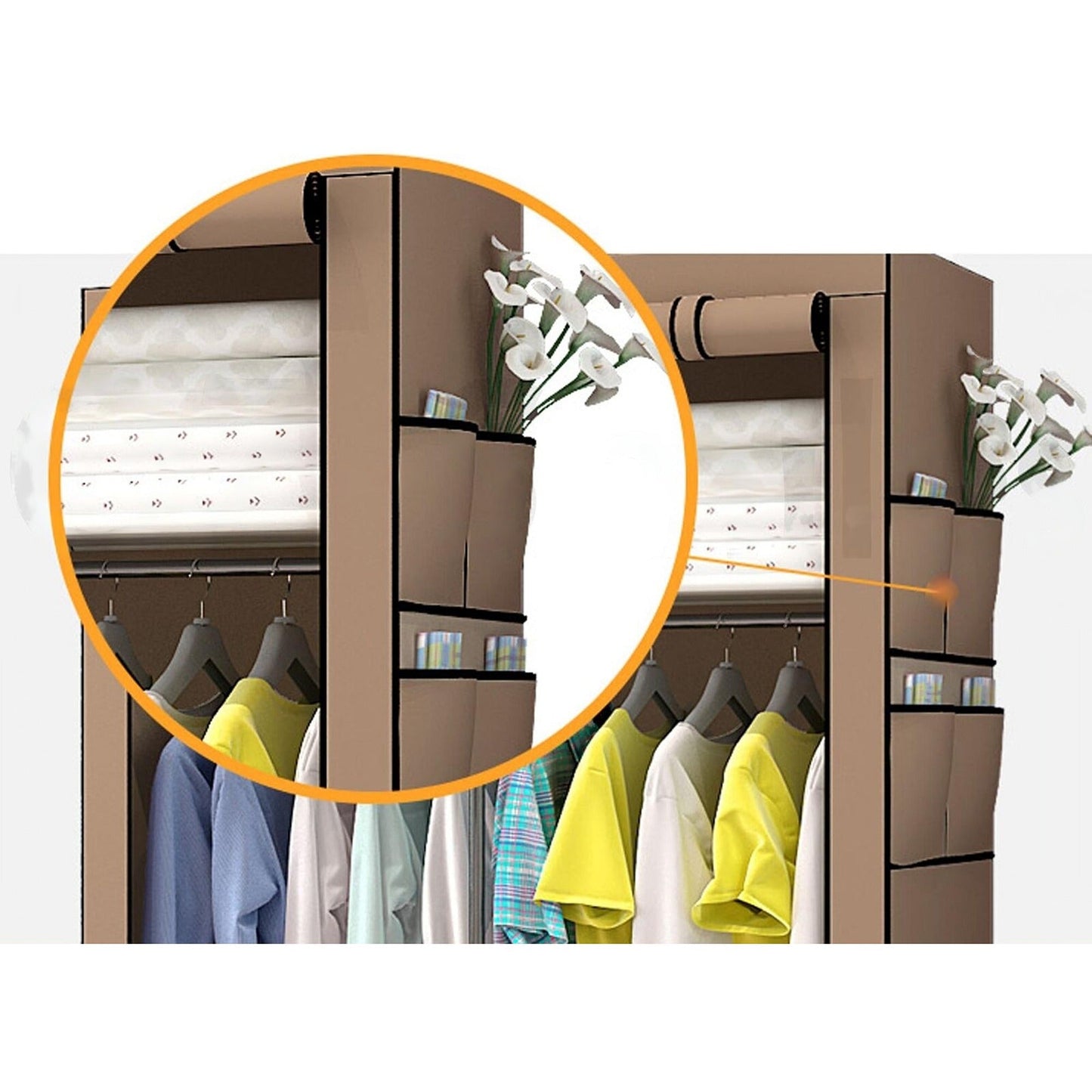 Portable Polyester Wardrobe Closet with Storage Shelves