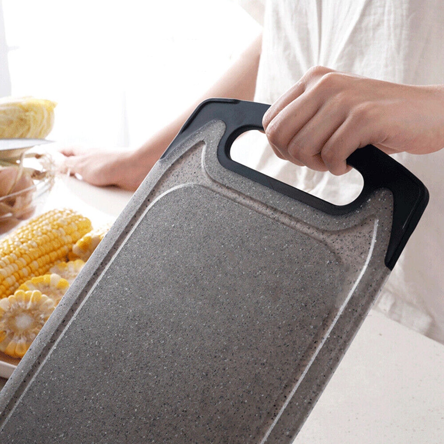Set of Plastic Chopping Boards Marble Black with Juice Groove