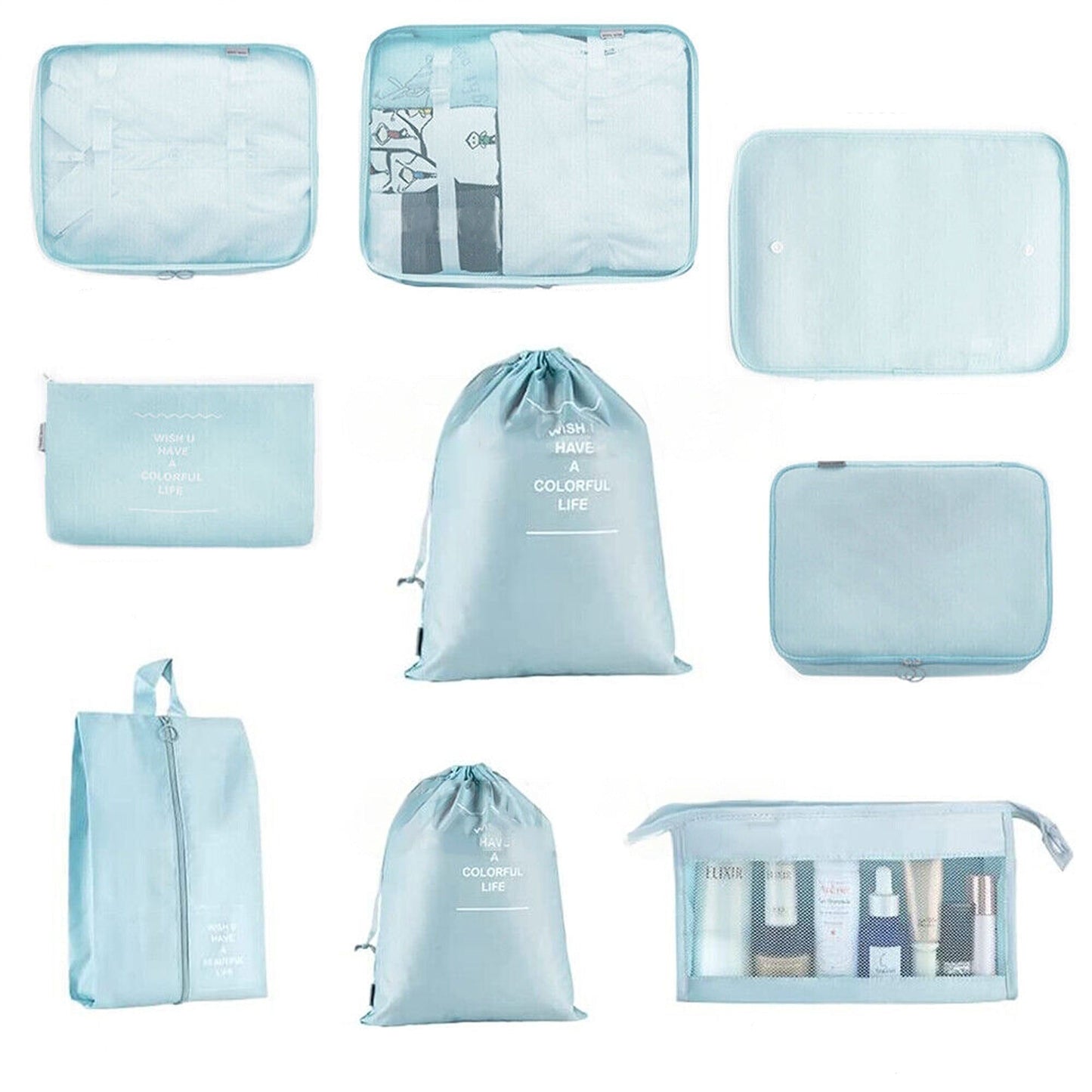 9pcs Travel Packing Cubes Set Luggage Organizer Storage Bag