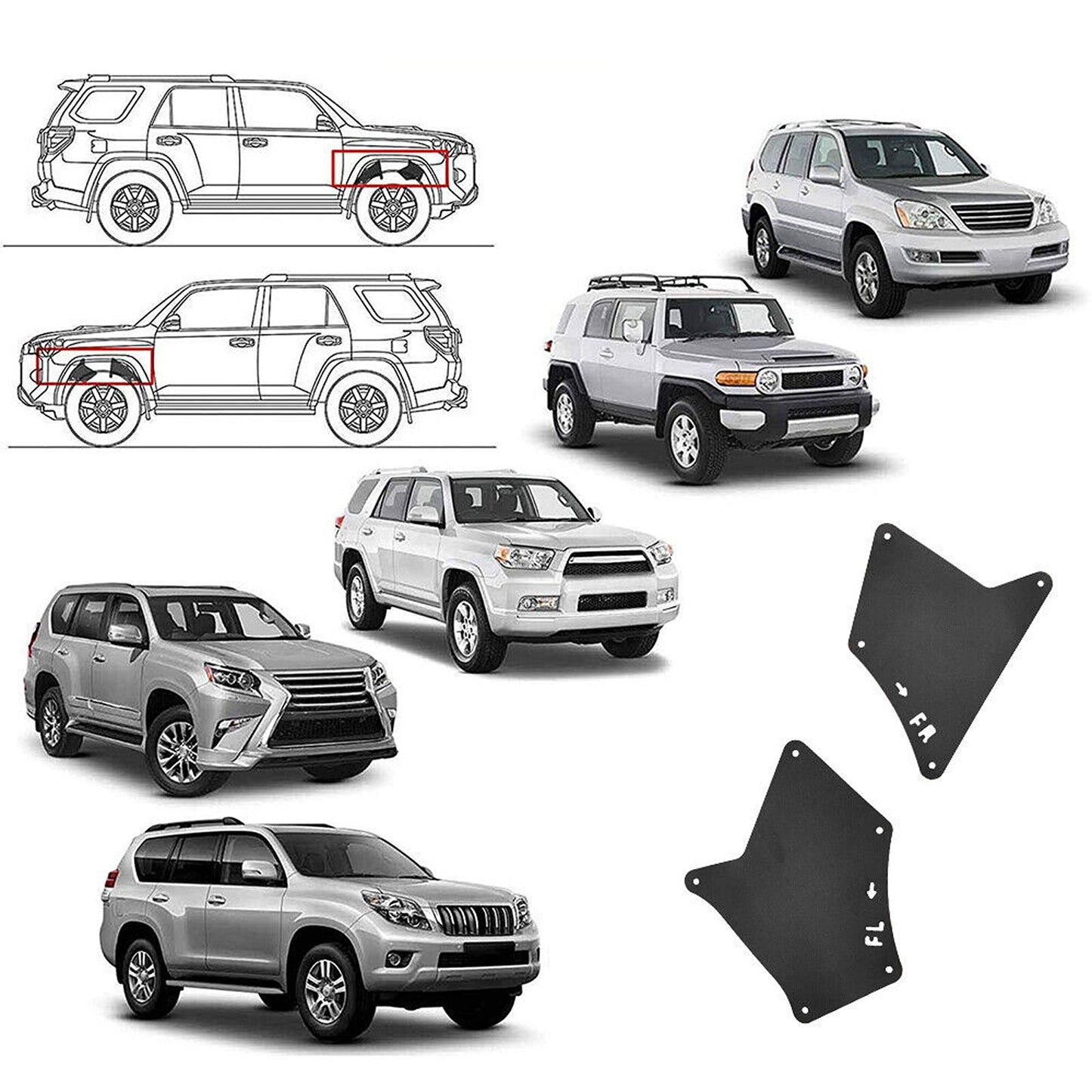 4pcs Mudflaps Splash Guard Set for Toyota Land Cruiser Prado 120 150 Series