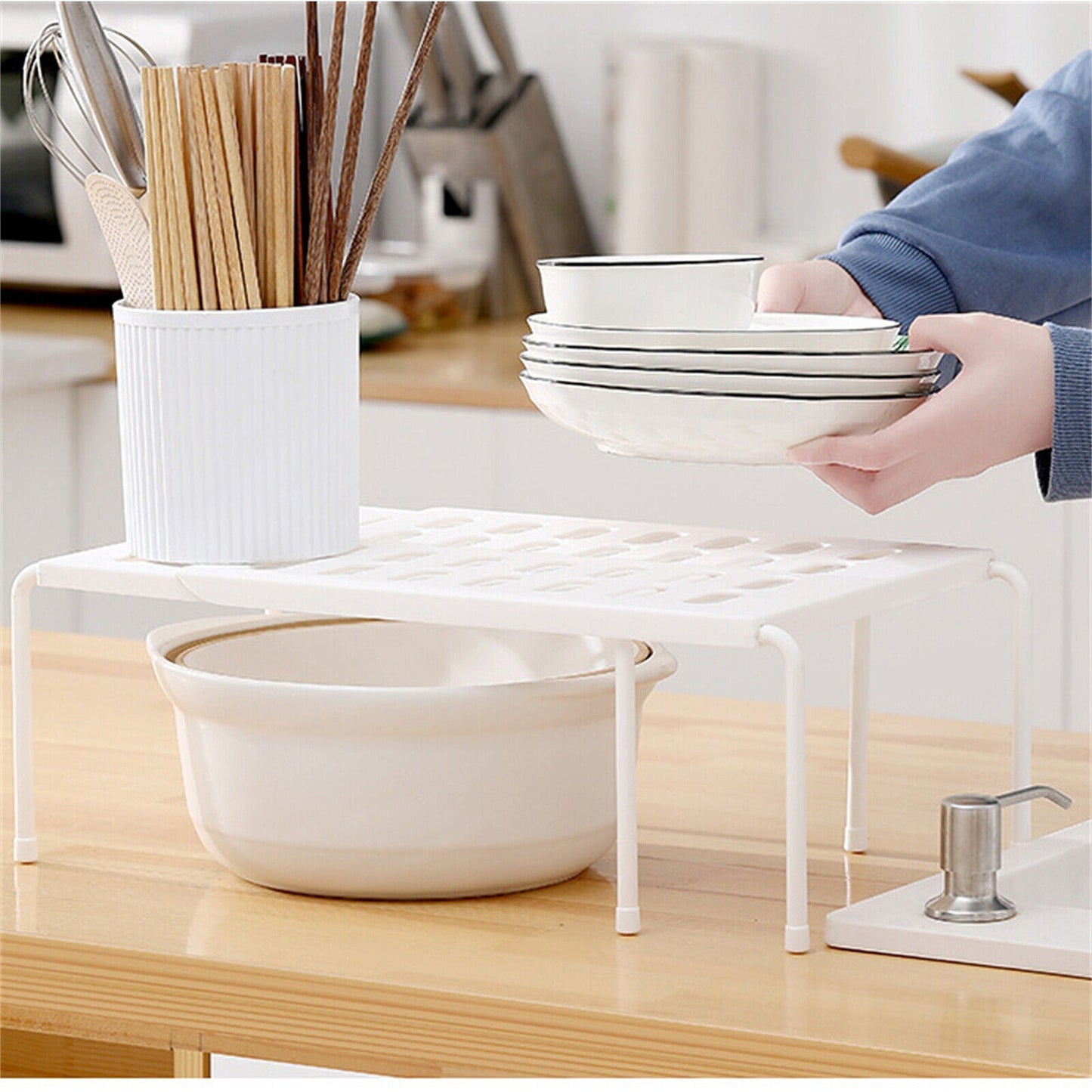 Adjustable Kitchen Cupboard Storage Organizer Pantry Shelf Holder
