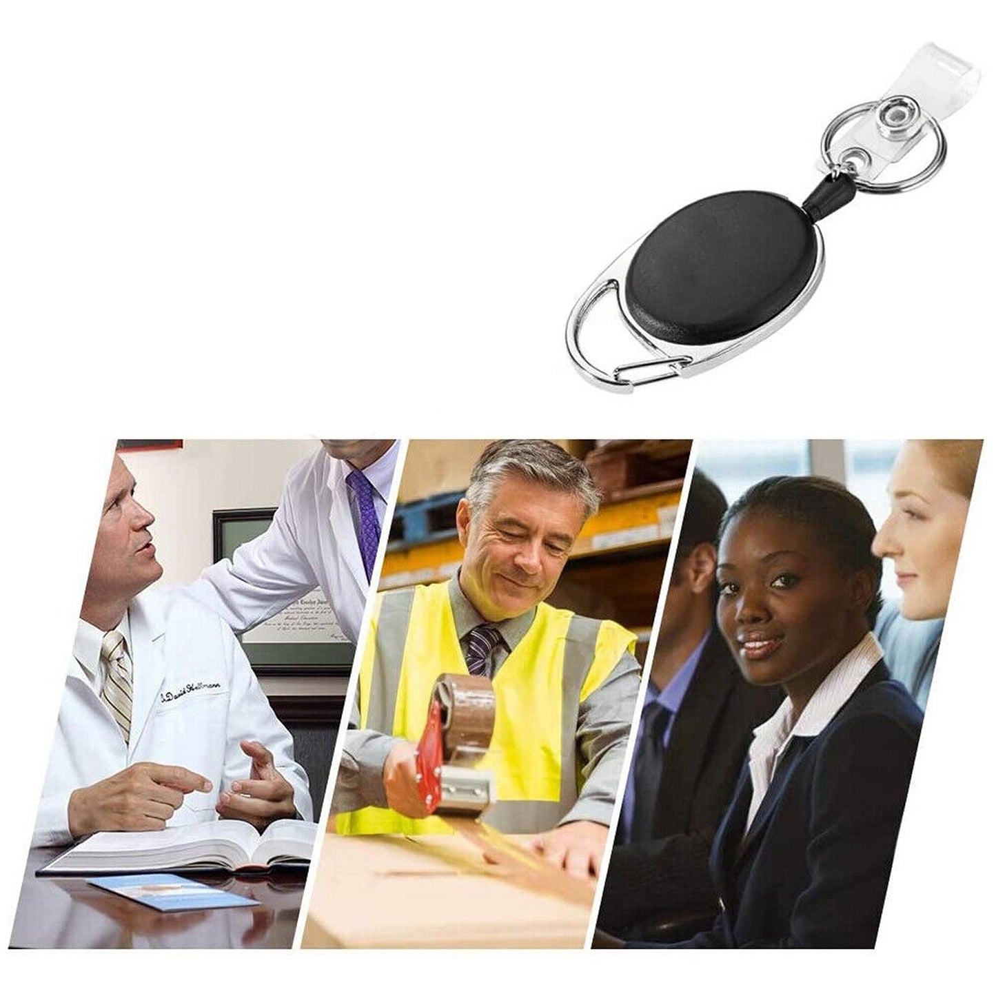 Business Security Retractable ID Badge Holder Lanyard Key Ring Opal Card