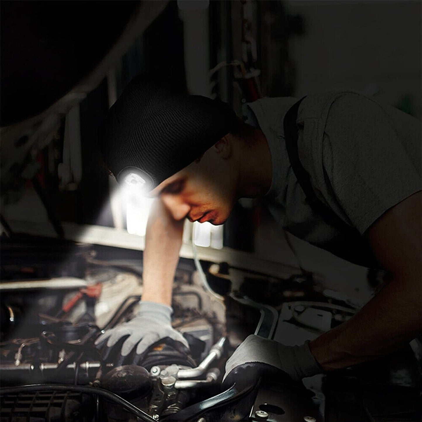 USB Rechargeable Men Women Warm LED Light Knitted Beanie Hat