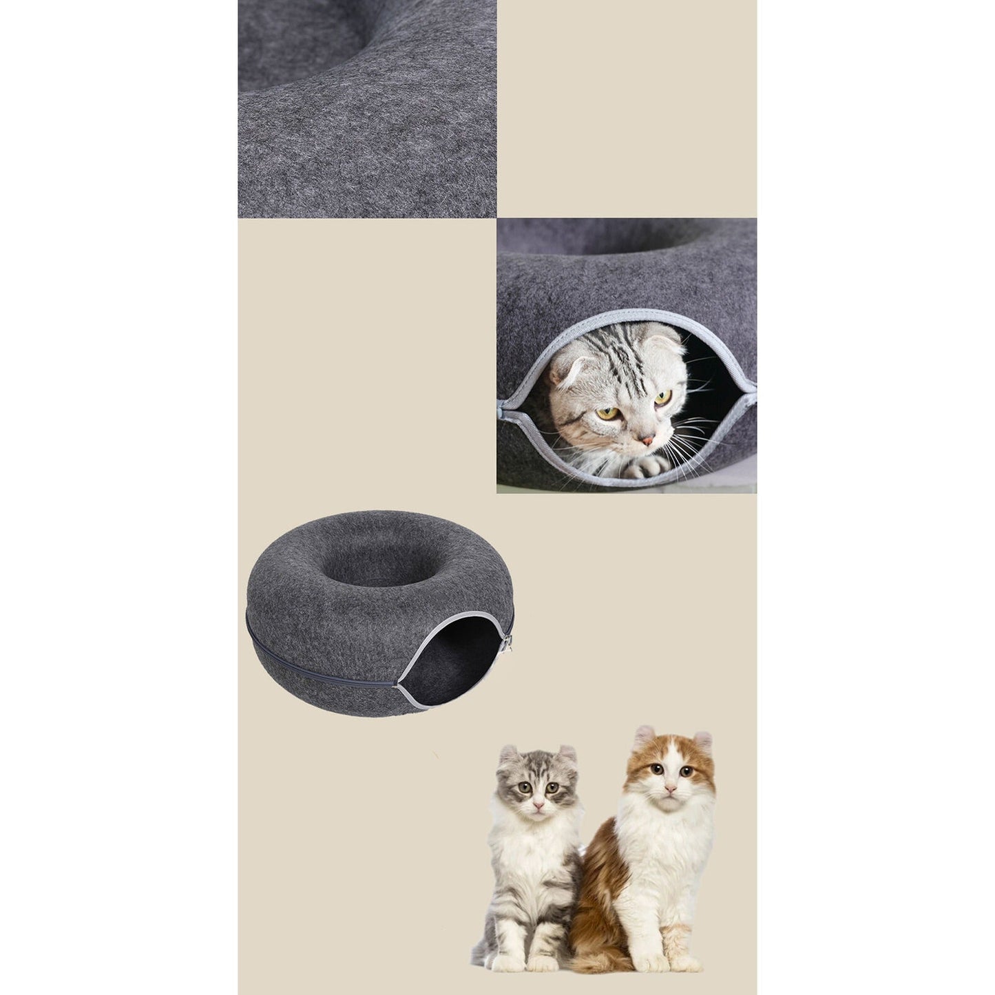 Cat Tunnel Donut Bed Felt Pet House with Interactive Play Toy