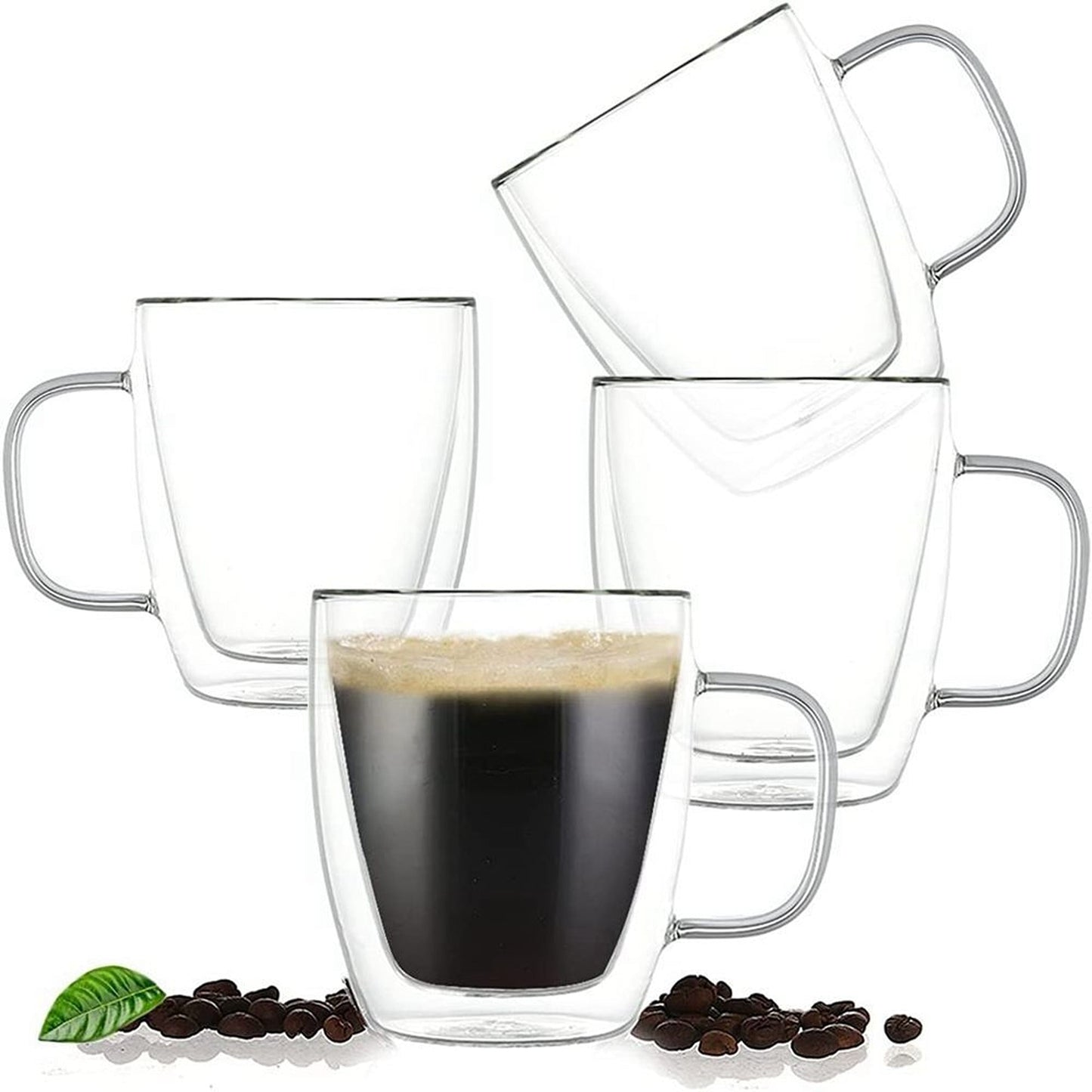 Insulated Double Wall Glass Mug with Handle for Coffee and Tea