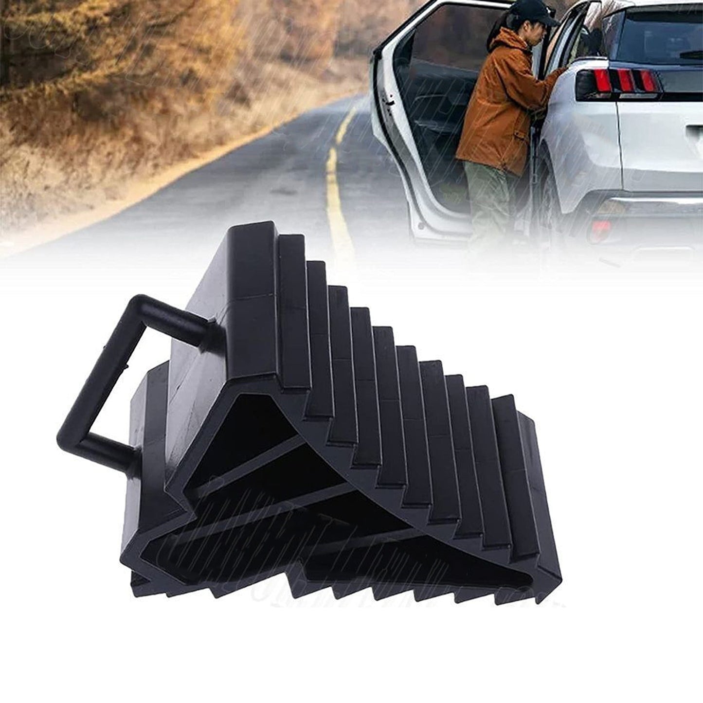 2pcs Rubber Wheel Chocks with Handle for Trucks Trailers Boats