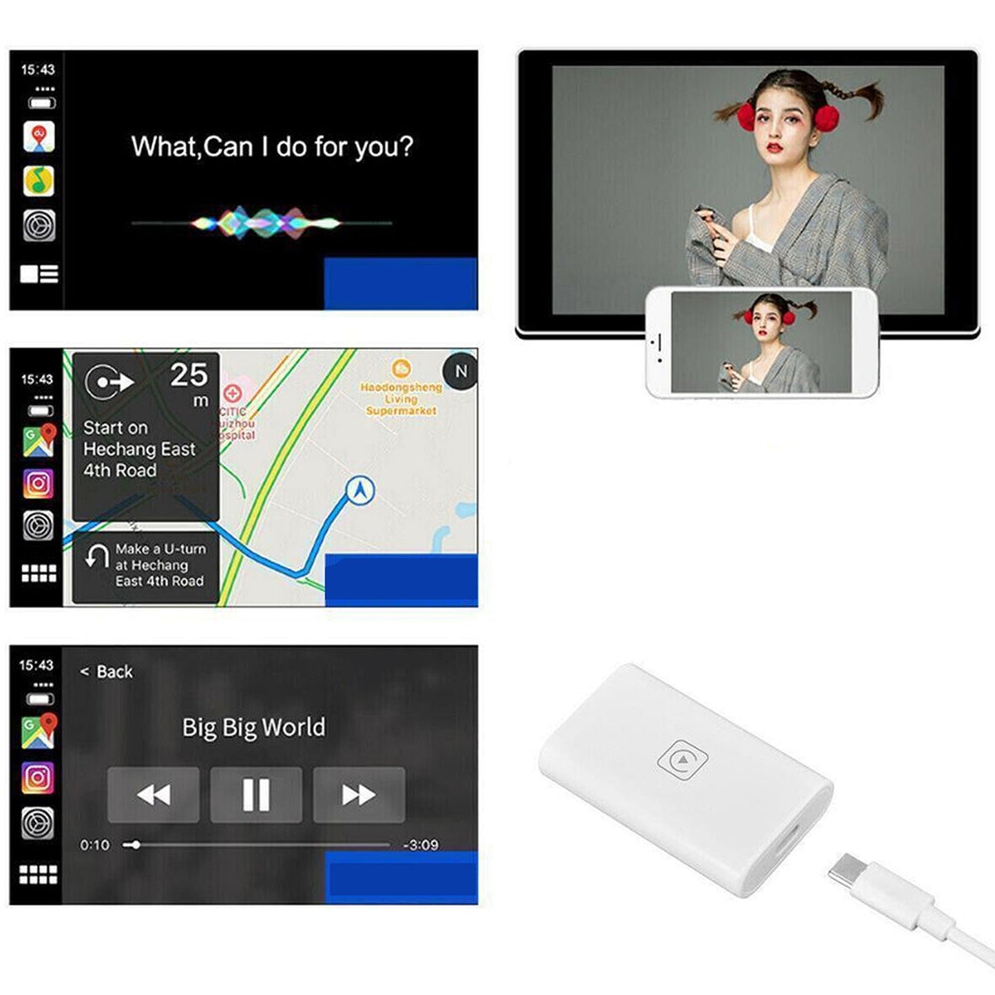 Wireless CarPlay Adapter Dongle for iOS and Android Navigation