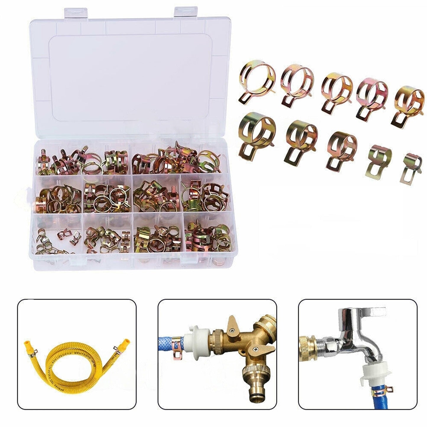 100pcs Adjustable Worm Gear Stainless Hose Clamps Steel Spring Clip 6-22mm