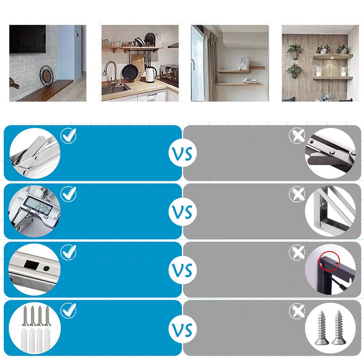 2pcs Folding Table Bracket Heavy Duty Stainless Steel Wall Shelf Support