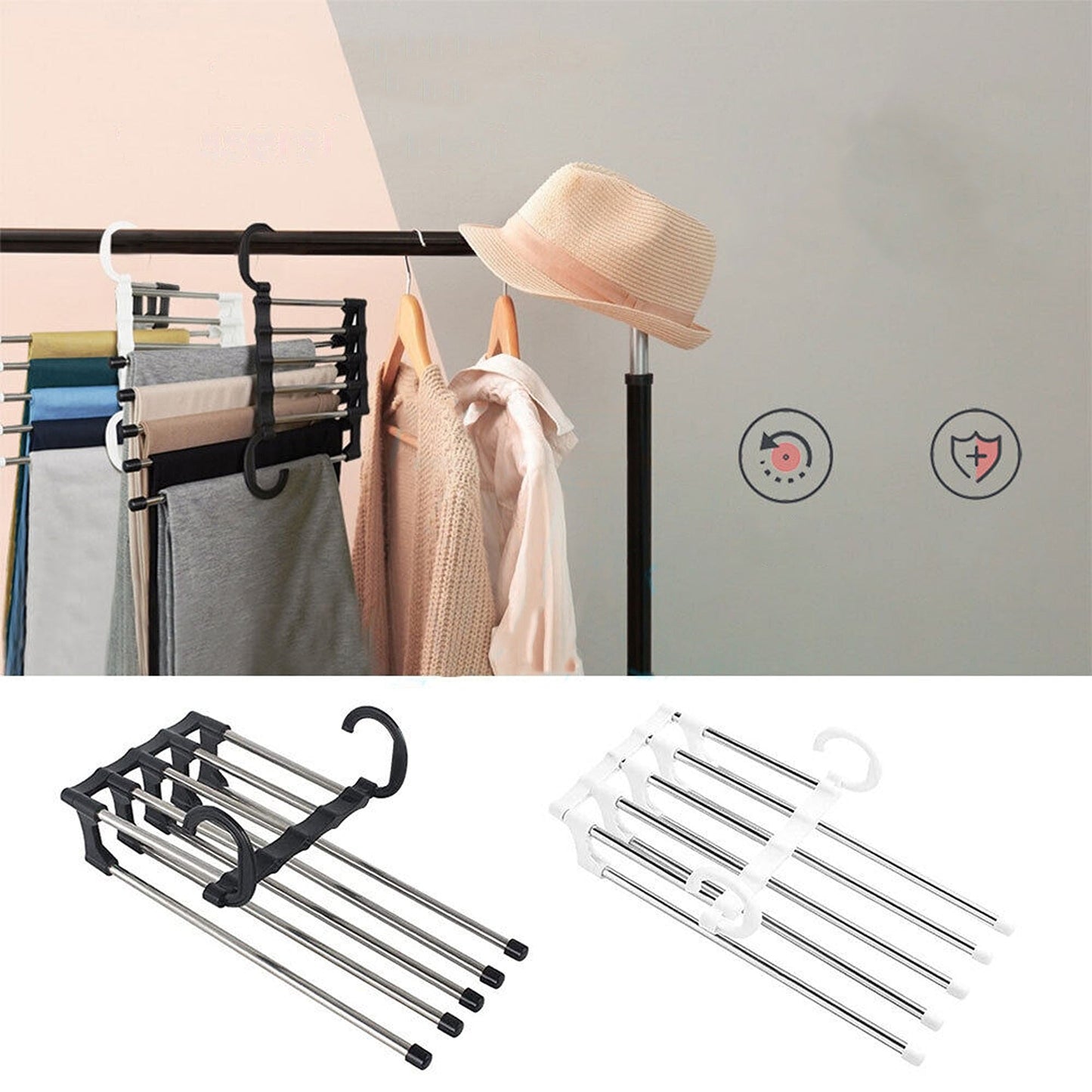 Stainless Steel Space Saving 5 Layered Pants Rack Hanger