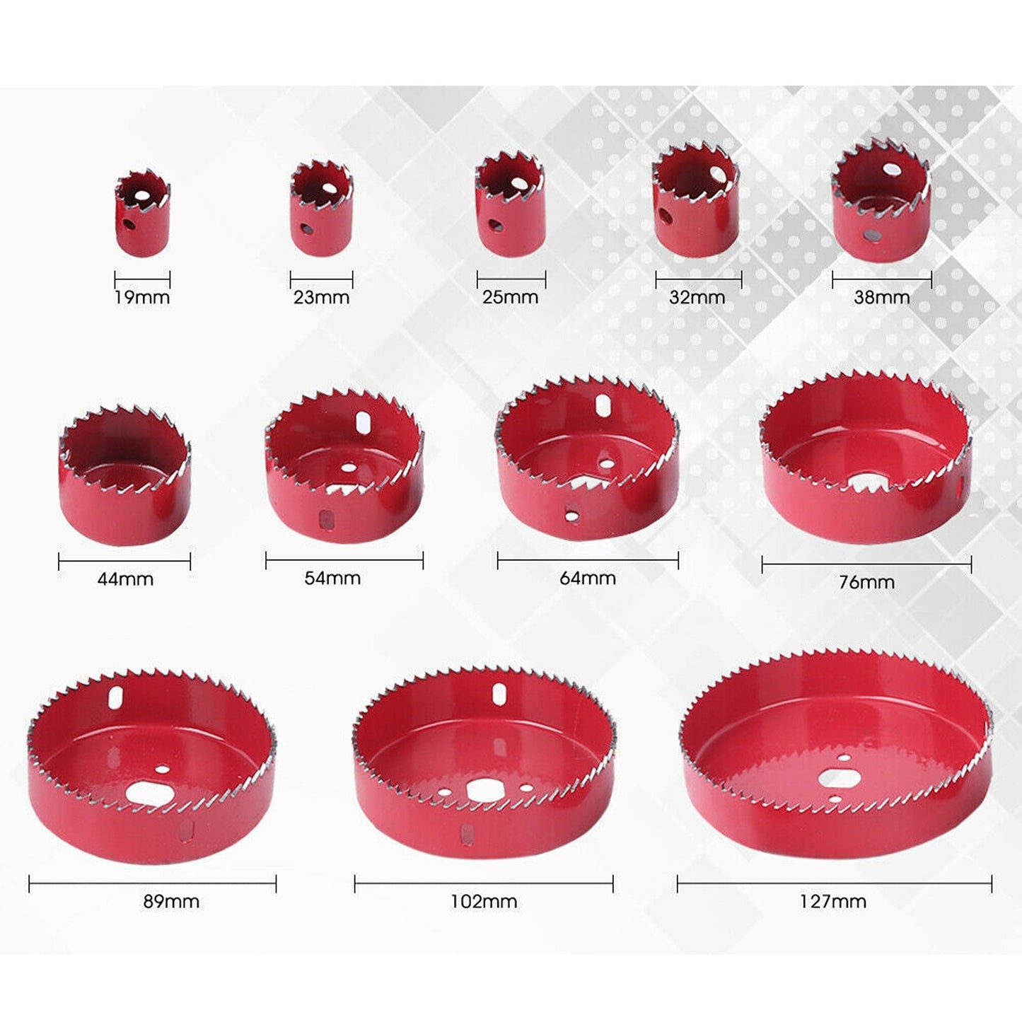 Wood Cutter Holesaw Kit 17pcs with Multiple Sizes 19-127mm 3 Colours