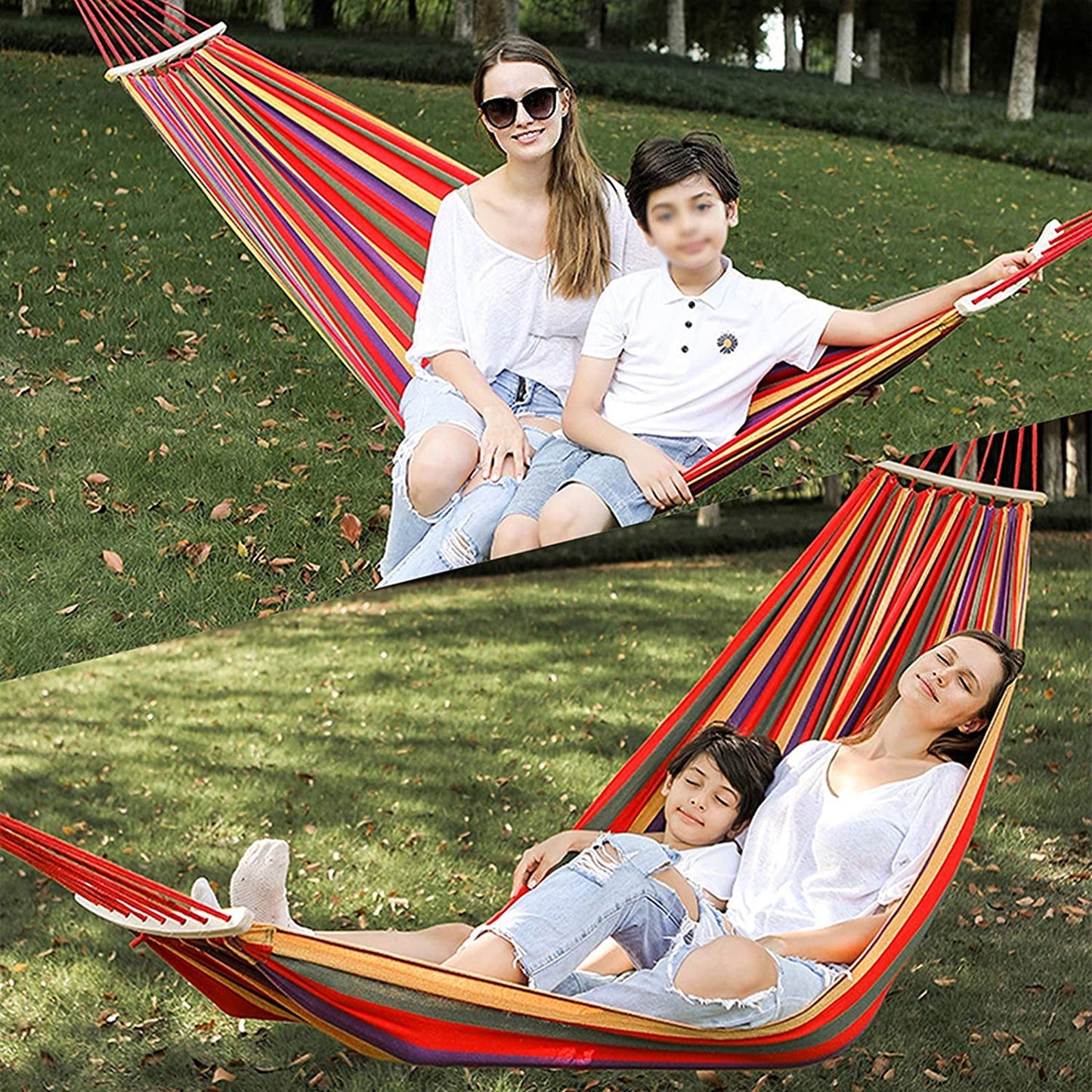 Comfy Double Hammock with Hanging Straps and Hooks Outdoor Bed