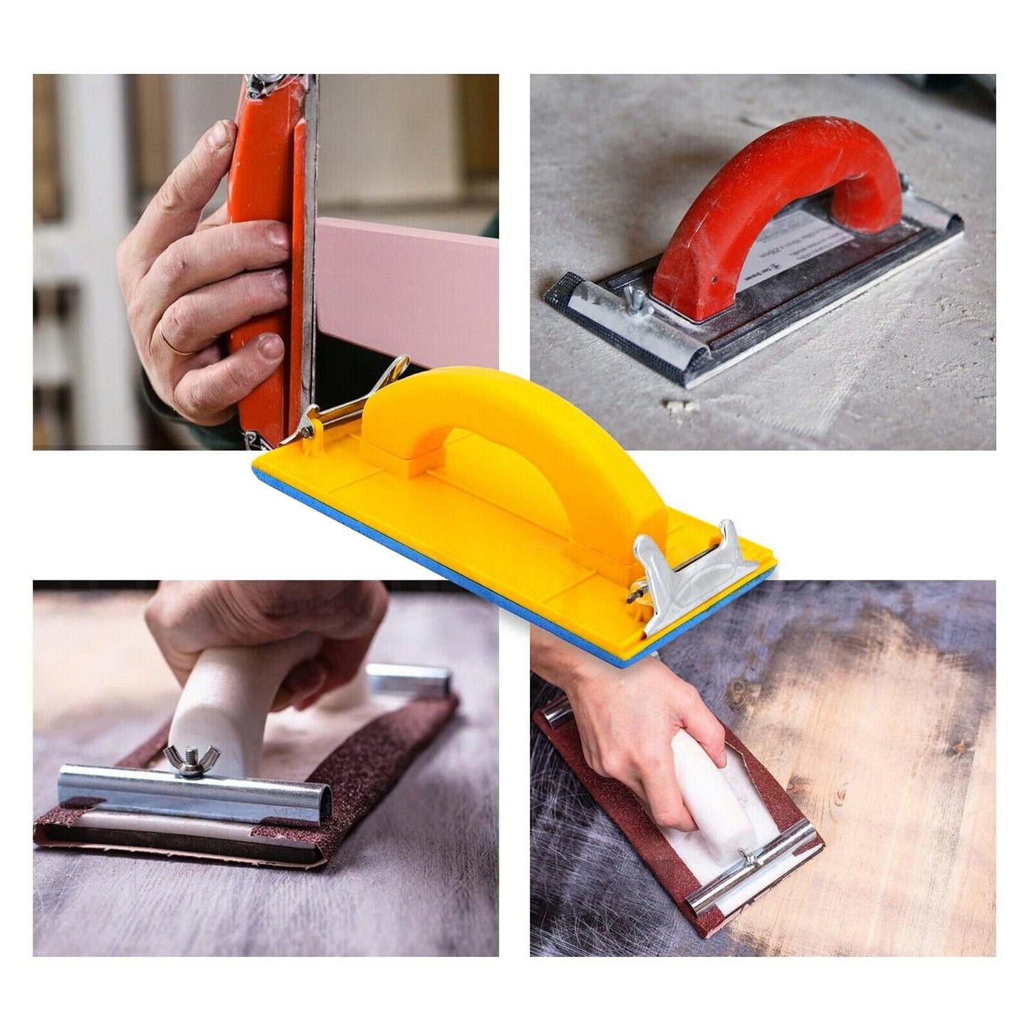 D-Handle Grip Large Plastic Hand Sander Sanding Block with Metal Clamp