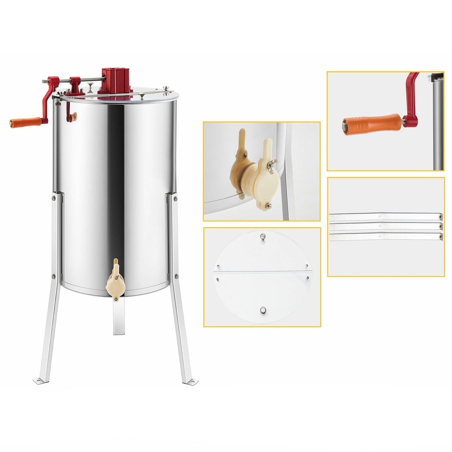Manual 4-Frame Honey Extractor Stainless Steel Beehive Separator for Beekeeping