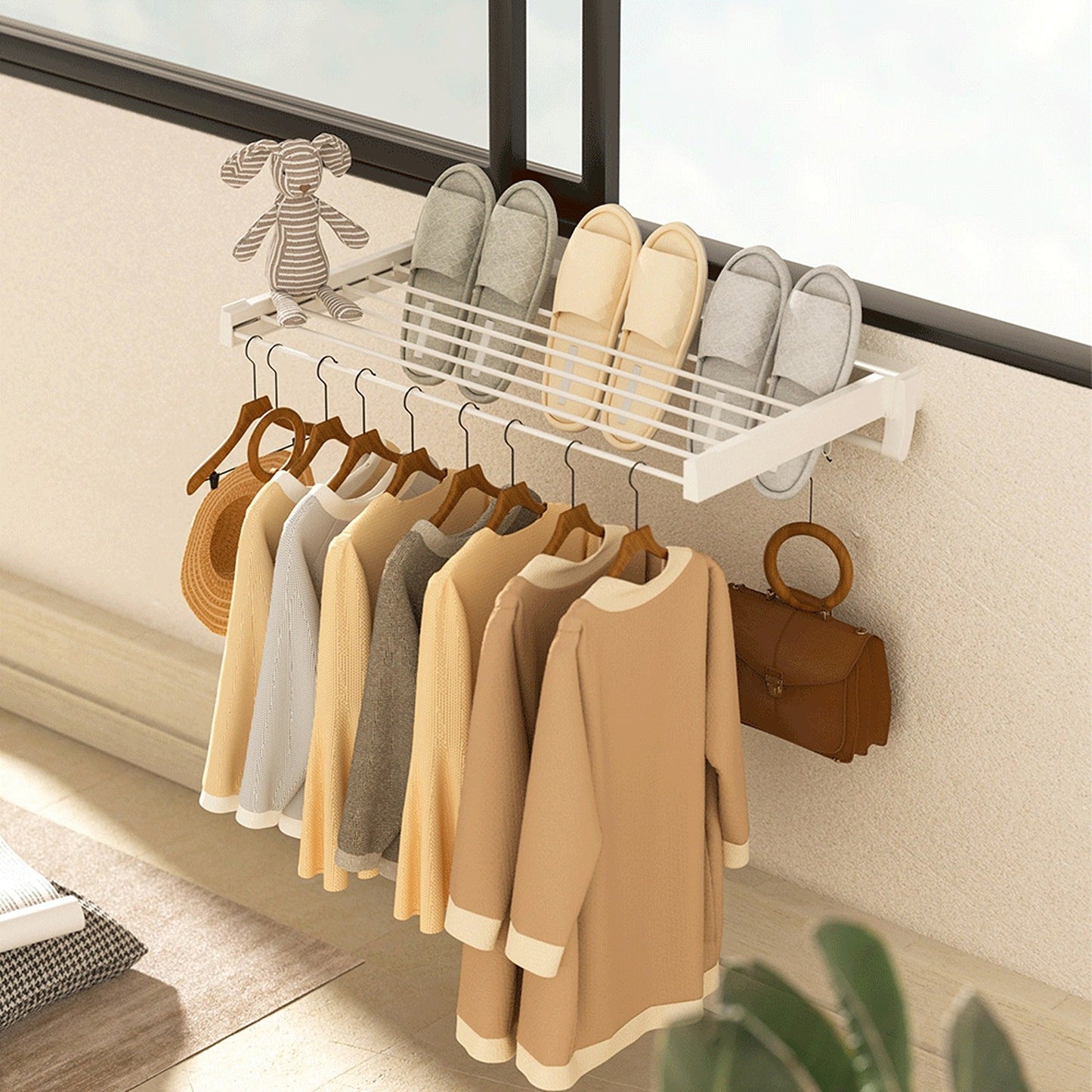 Wall-Mounted Laundry Drying Rack Foldable Clothes Airer for Indoor Outdoor