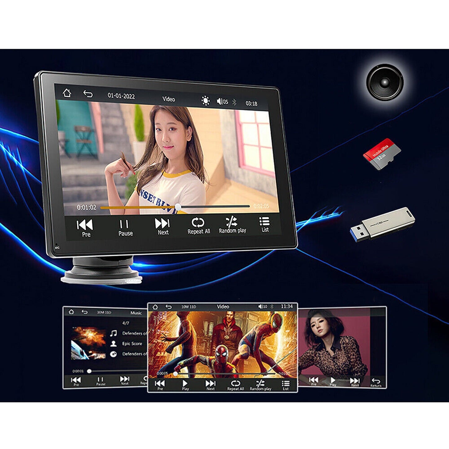 9in Portable Car Radio with Apple Carplay Android Auto and Bluetooth FM