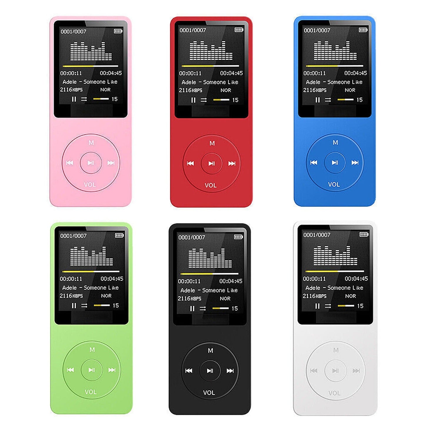 Portable MP3 Music Player with Rechargeable Battery and Audio Adapter