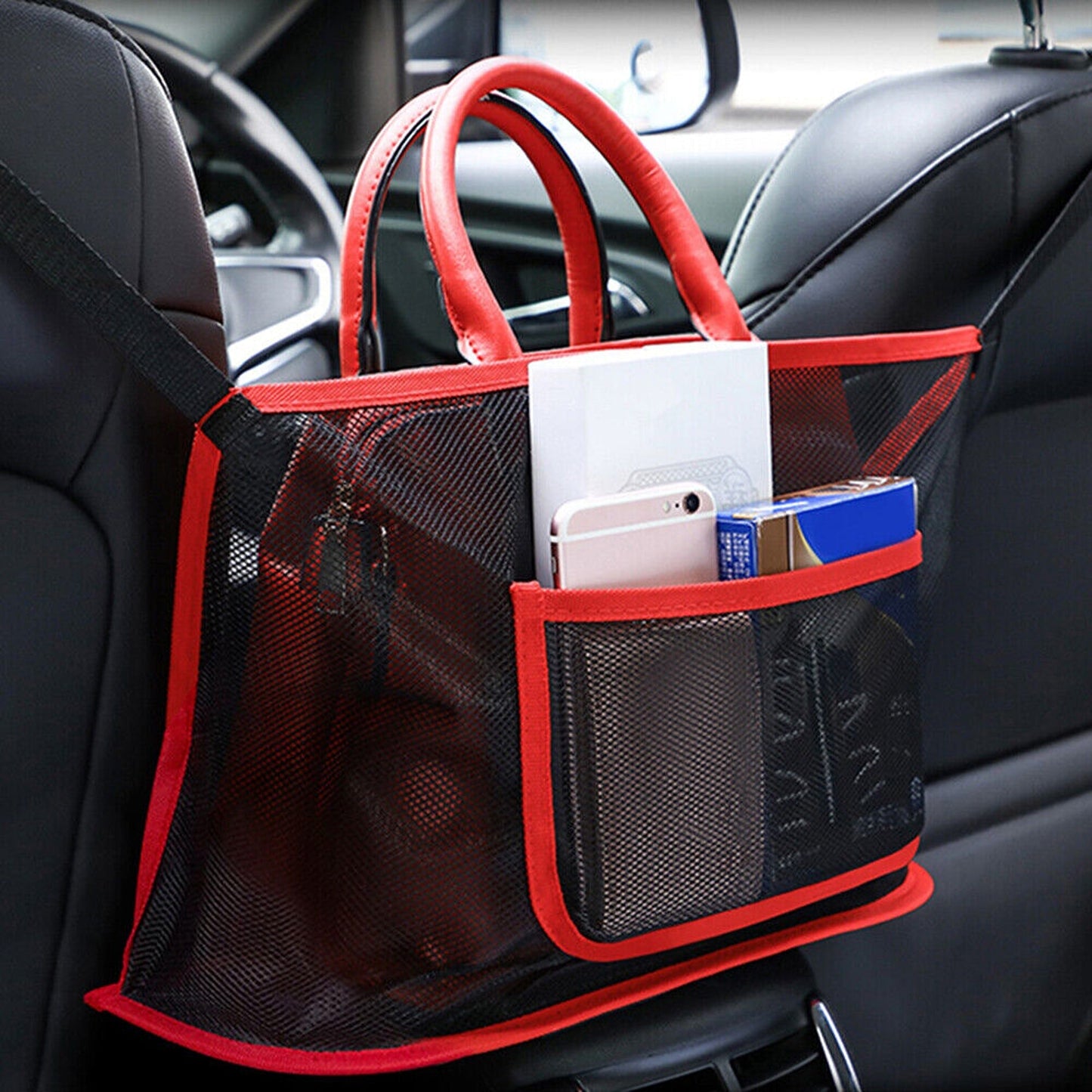 Advanced Car Storage Net for Handbags and Purses Between Seats