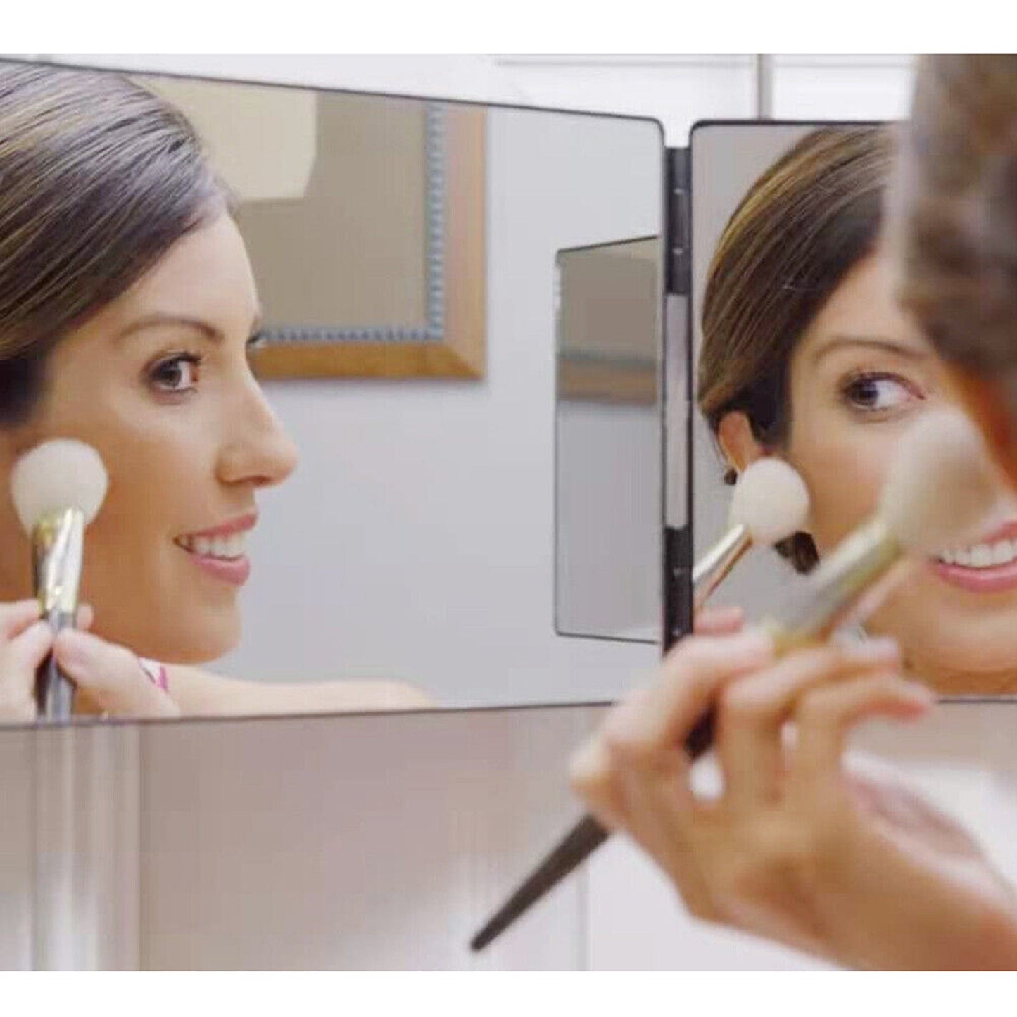 Tri-Fold Adjustable Makeup Mirror with Hanging Hook for Haircutting and Styling