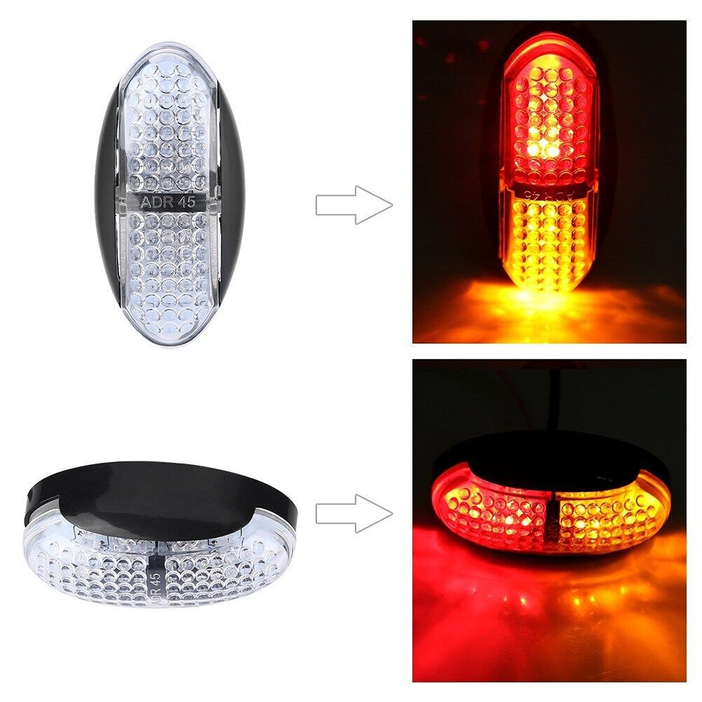 10pcs Amber and Red LED Trailer Truck Side Marker Lights