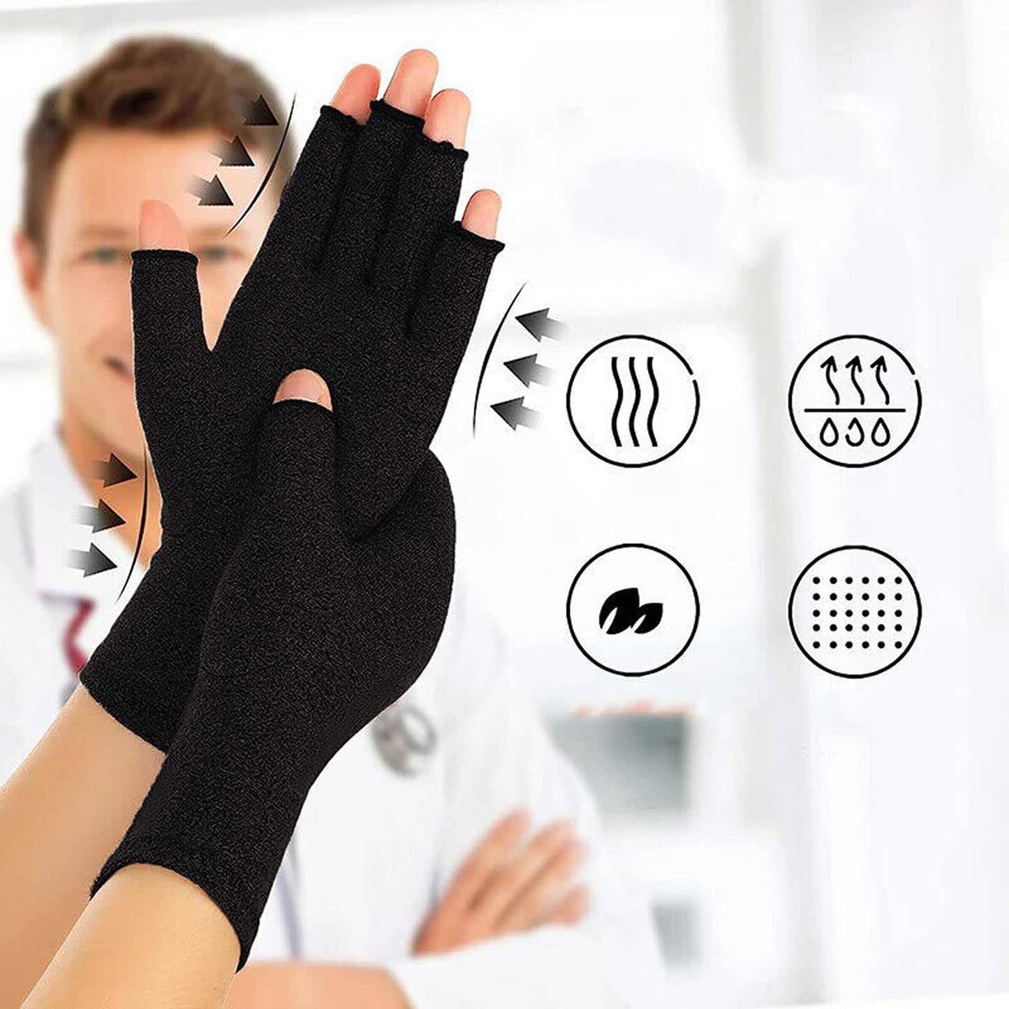 Black Compression Gloves for Arthritis Fingerless