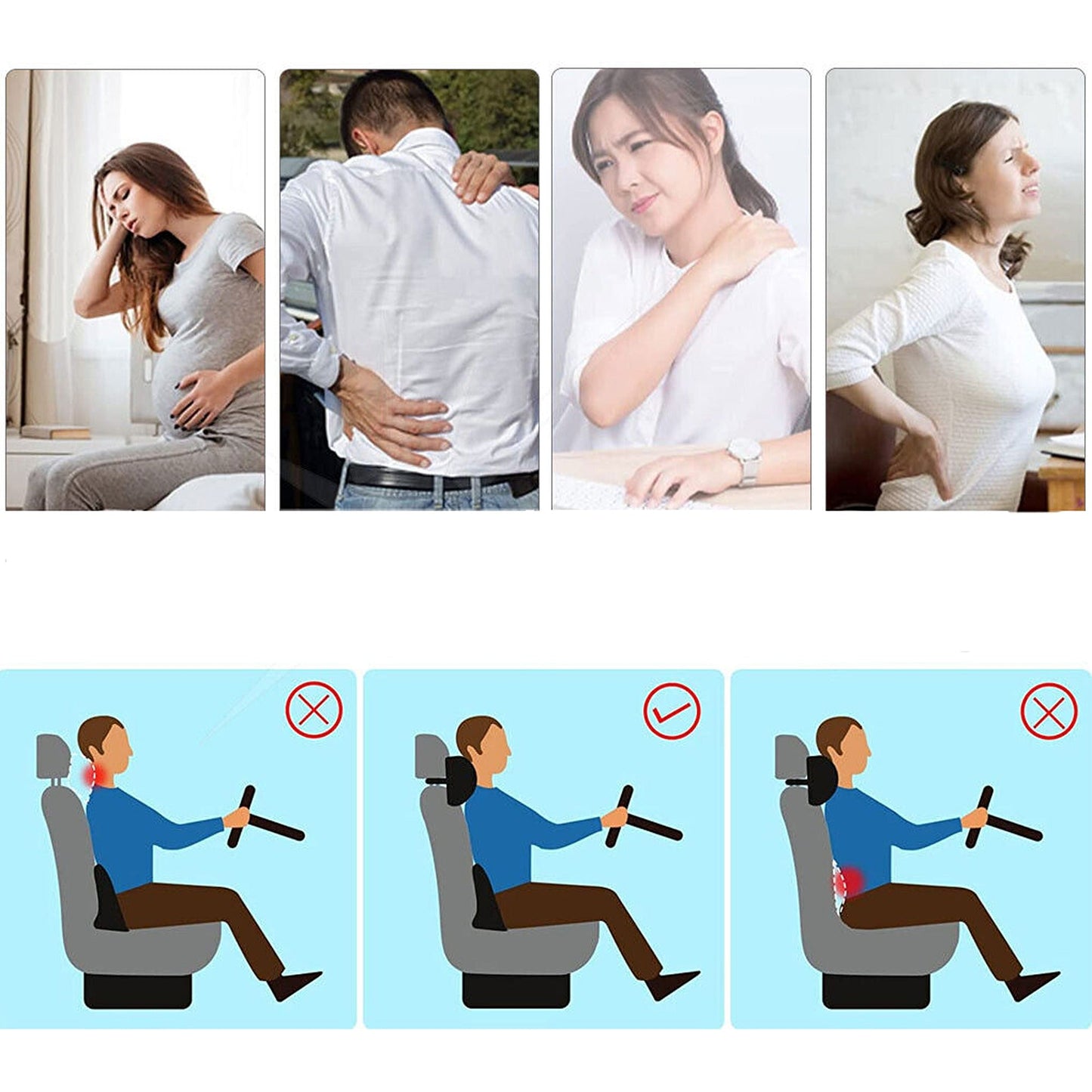 Memory Foam Lumbar Support for Car Seat Back and Neck Pillow