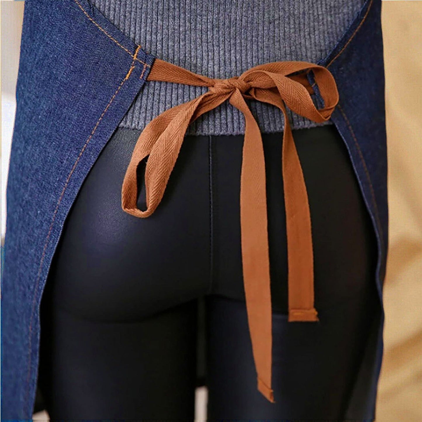 Oil-Resistant Denim Cooking Apron with Adjustable Bib and Pocket