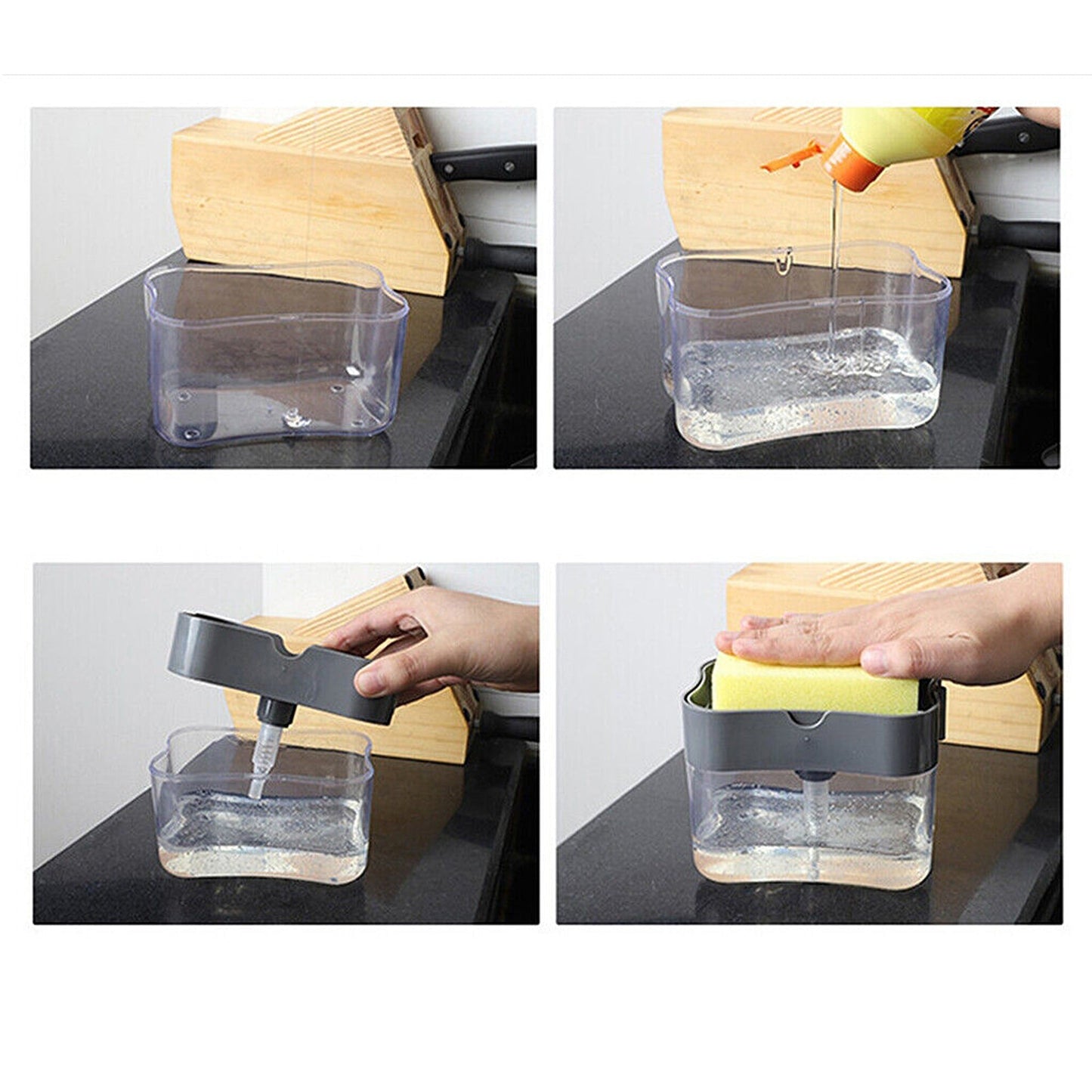2-in-1 Soap Pump Dispenser with Sponge Holder Kitchen Dish Washing Liquid Container