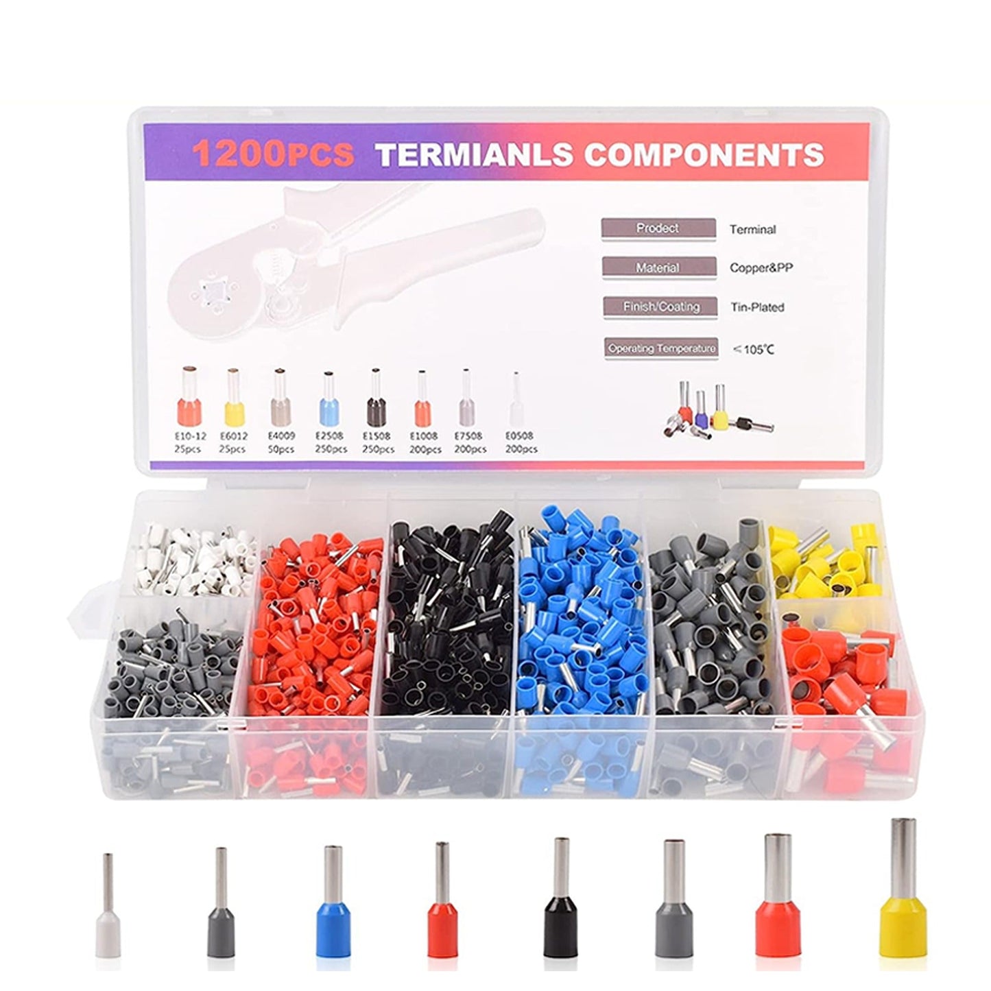 1200pcs Bootlace Ferrule Terminals Kit Wire Crimp Cable Pin End Connectors