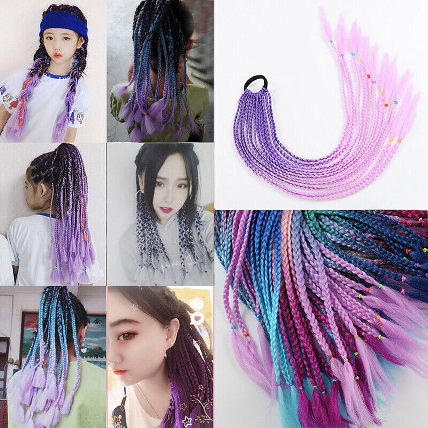 Colorful Braided Hair Extensions Elastic Ponytail Tie Fashion Accessory