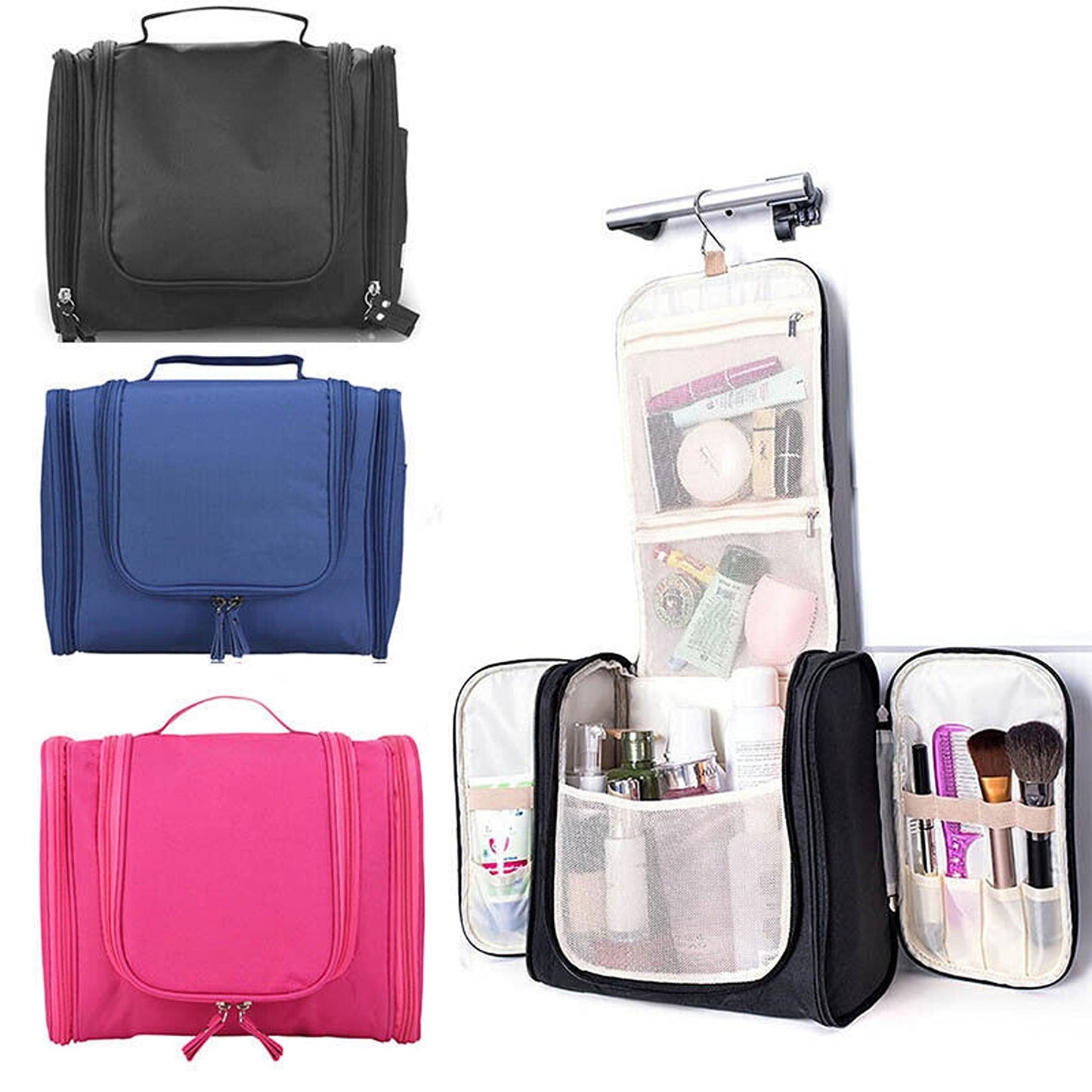 Large Travel Toiletry Organizer with Hanging Hook Cosmetic Makeup Bag