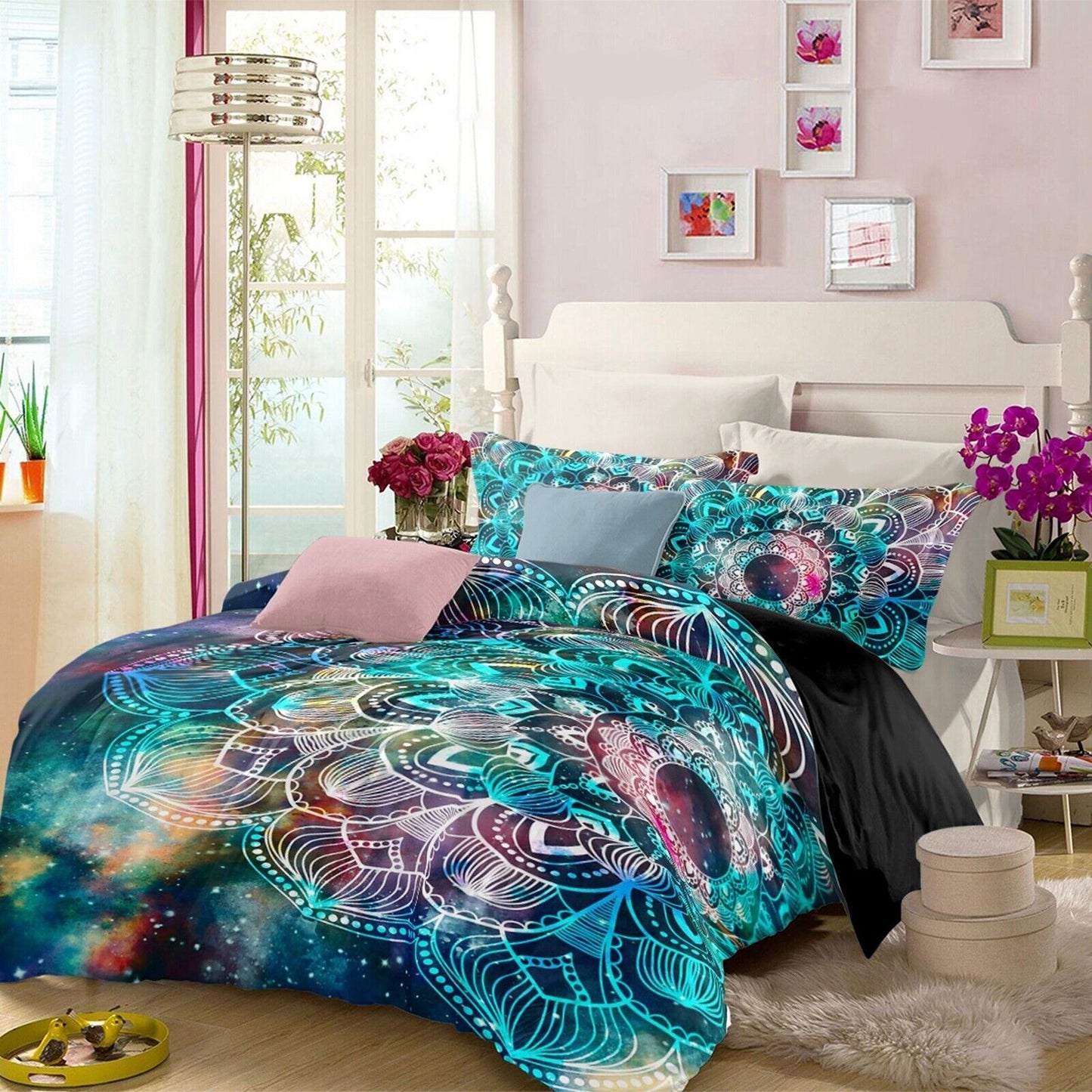 Green Mandala Pattern Bedding Set Soft Quilt Duvet for Queen King Size Bed