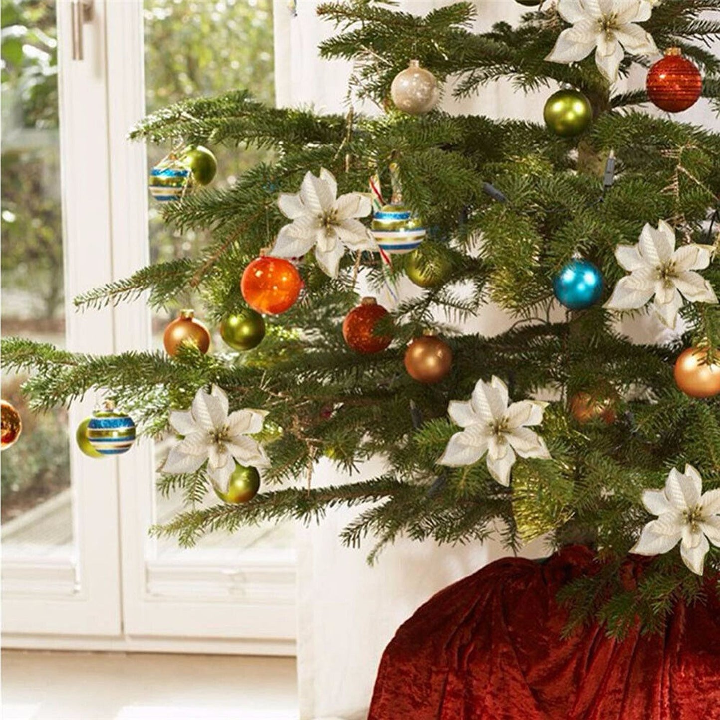 Gold Glitter Poinsettia Decorations for Christmas Tree and Wreath