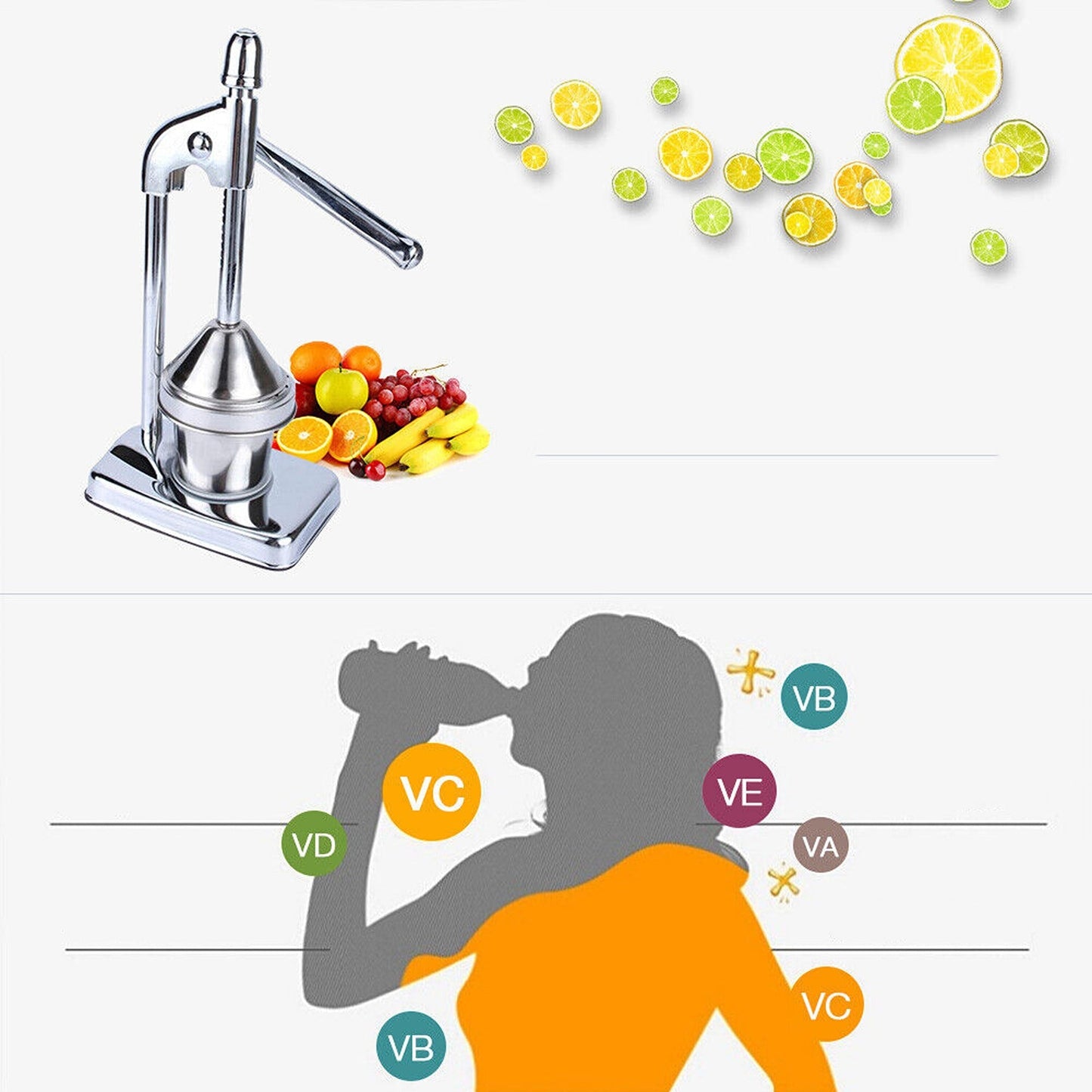 Manual Citrus Fruit Juicer Commercial Grade Hand Press Orange Squeezer