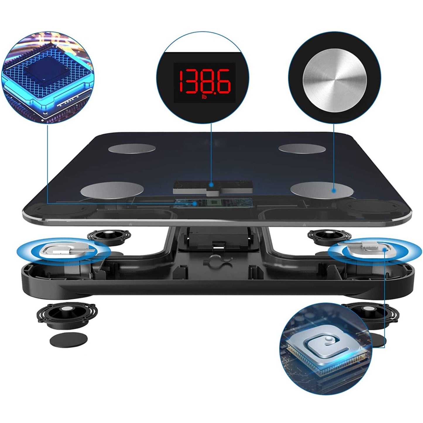 Black Digital Body Fat Scale Wireless Bathroom Bluetooth Weight BMI Monitor