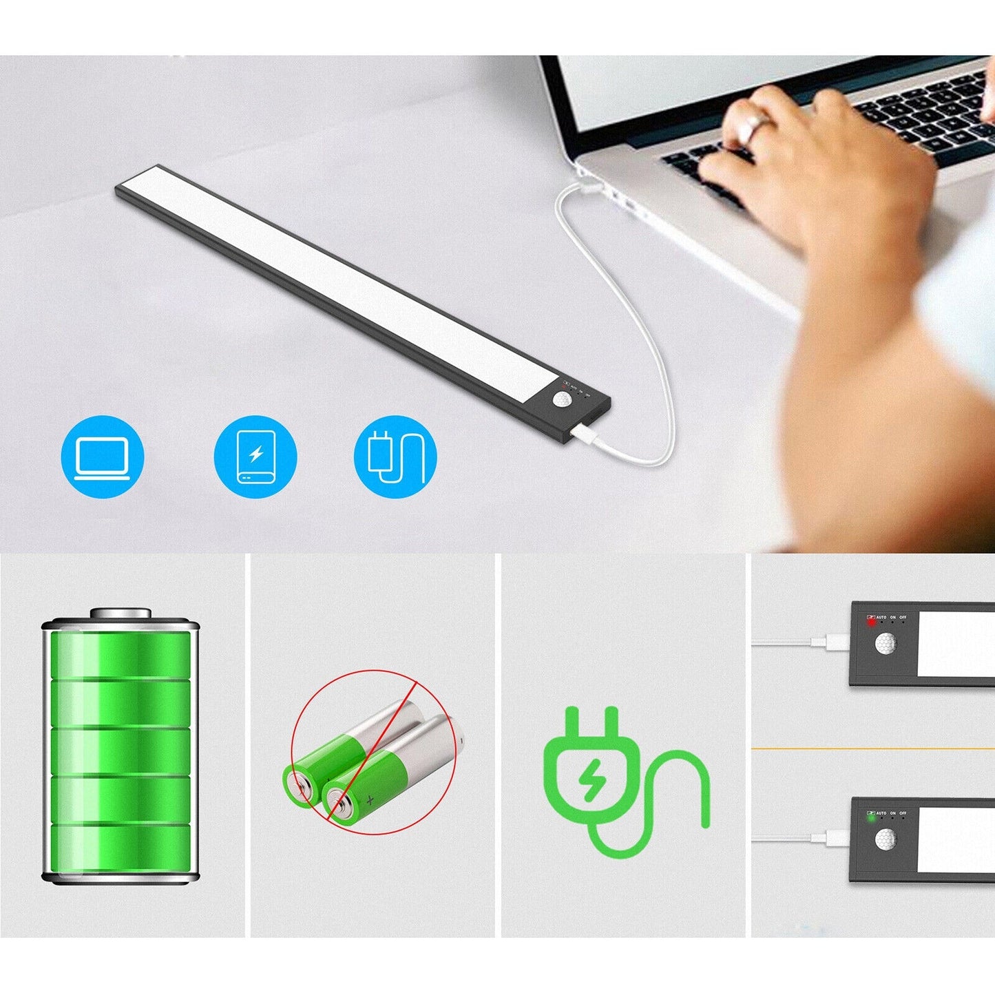 30cm Magnetic LED Under Cabinet Light with Motion Sensor Dimmable