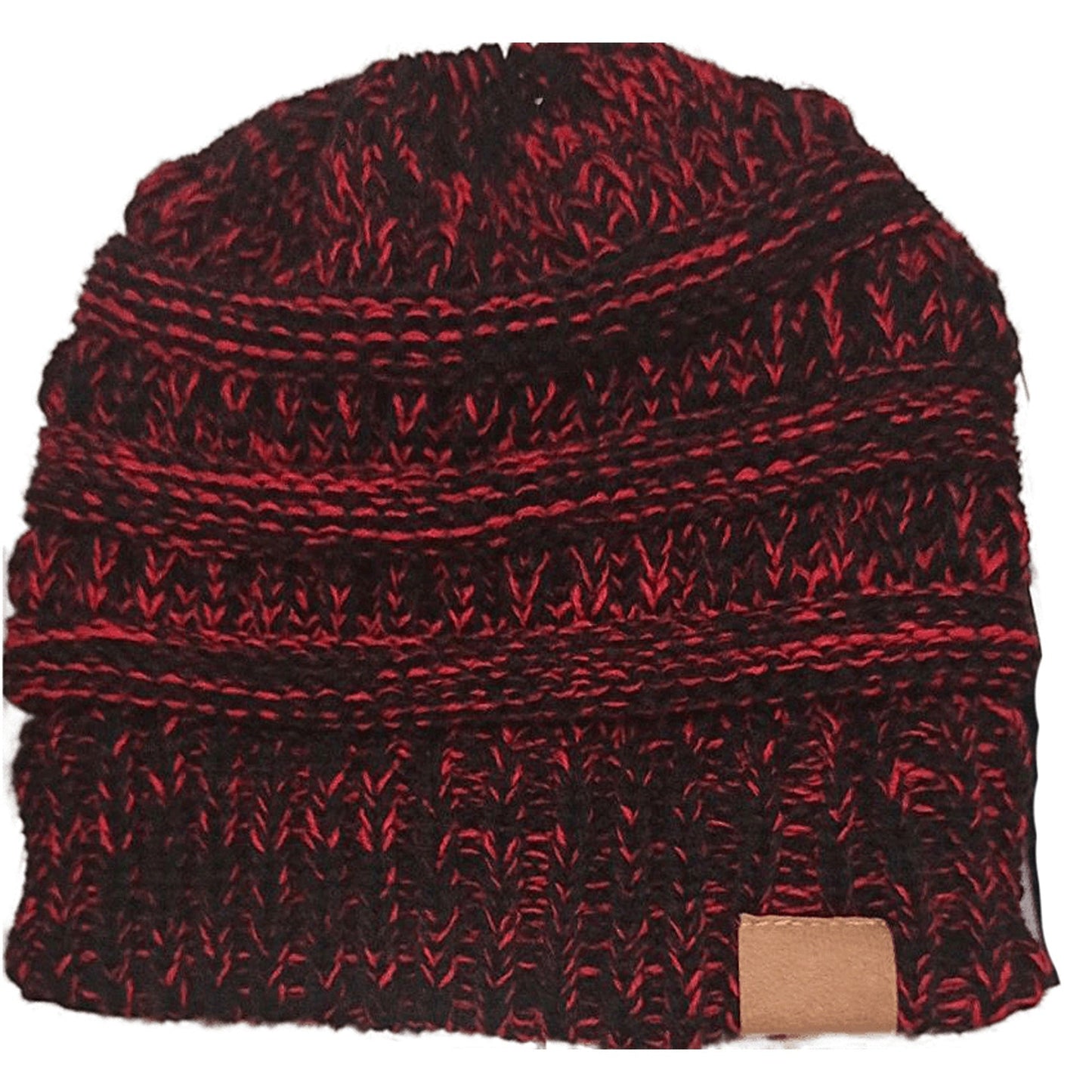 High Bun Ponytail Beanie for Women Soft Stretch Cable Knit Crochet Hat