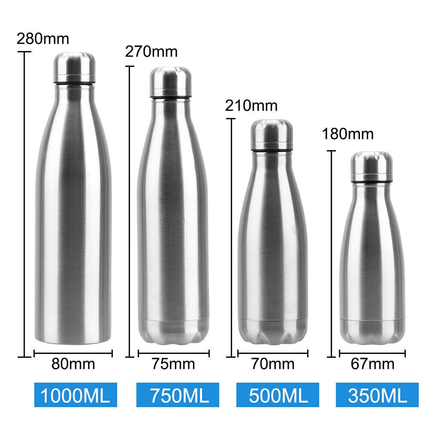 Double Wall Insulated Stainless Steel Water Bottle Sports Drink Flask