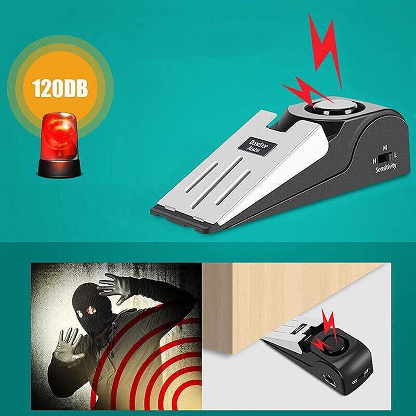 Wireless Door Stop Security Alarm Wedge Intruder Alert System