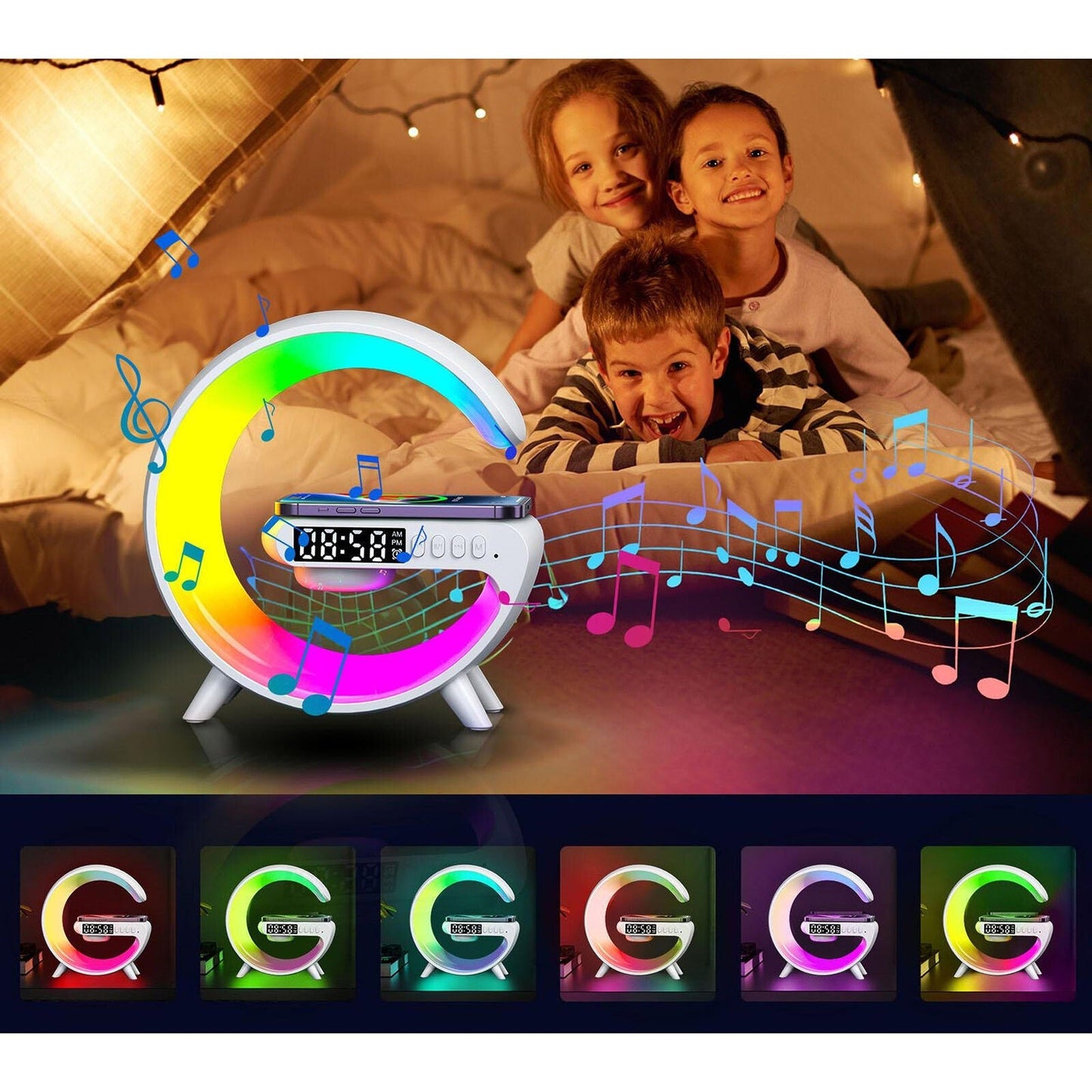 RGB LED Night Light with Bluetooth Speaker Smart Wireless Charger