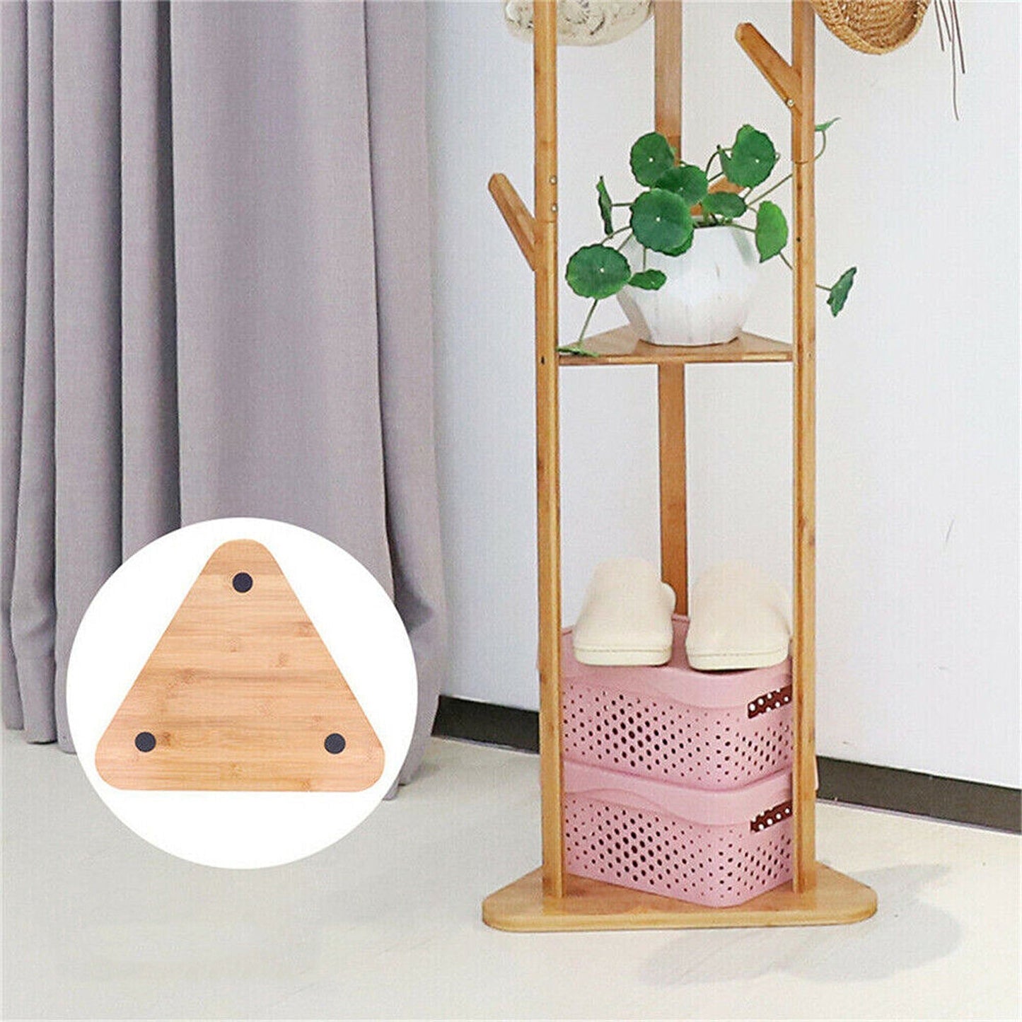 Wooden Coat Rack with 3 Tiers and 9 Hooks