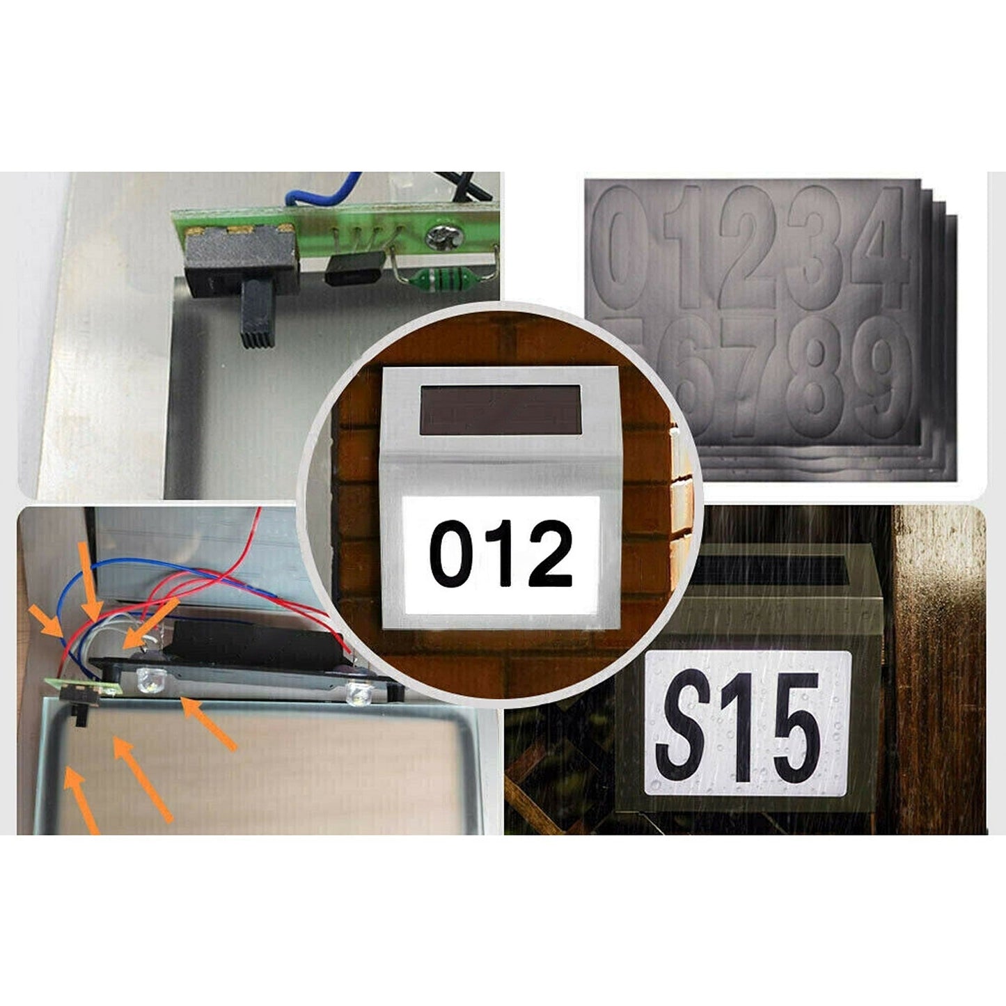 LED Solar Powered Address Sign House Number Light Stainless Steel