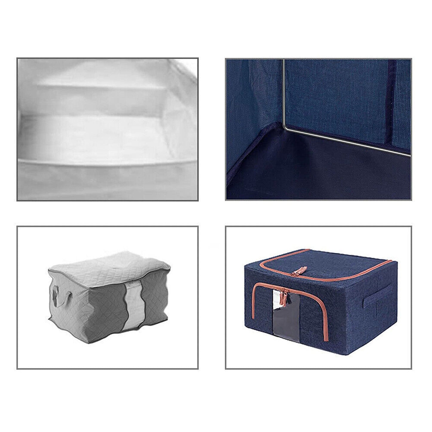 Navy Foldable Storage Box with Crushed Steel Frame Clothes Quilt Toys Organizer