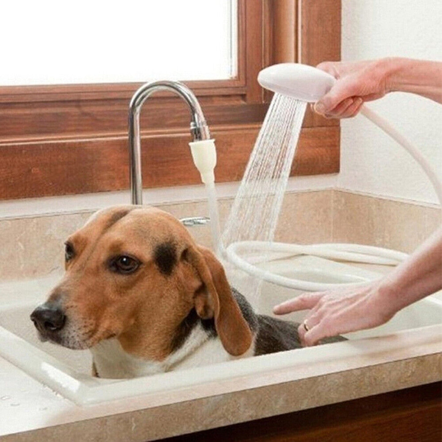 Pet Bathing Tool Shower Spray Hose with Dog Head Sink Attachment