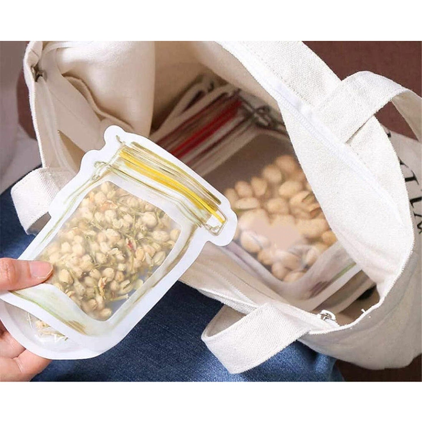 Mason Jar Pattern Reusable Stand-Up Zip Lock Food Storage Bags