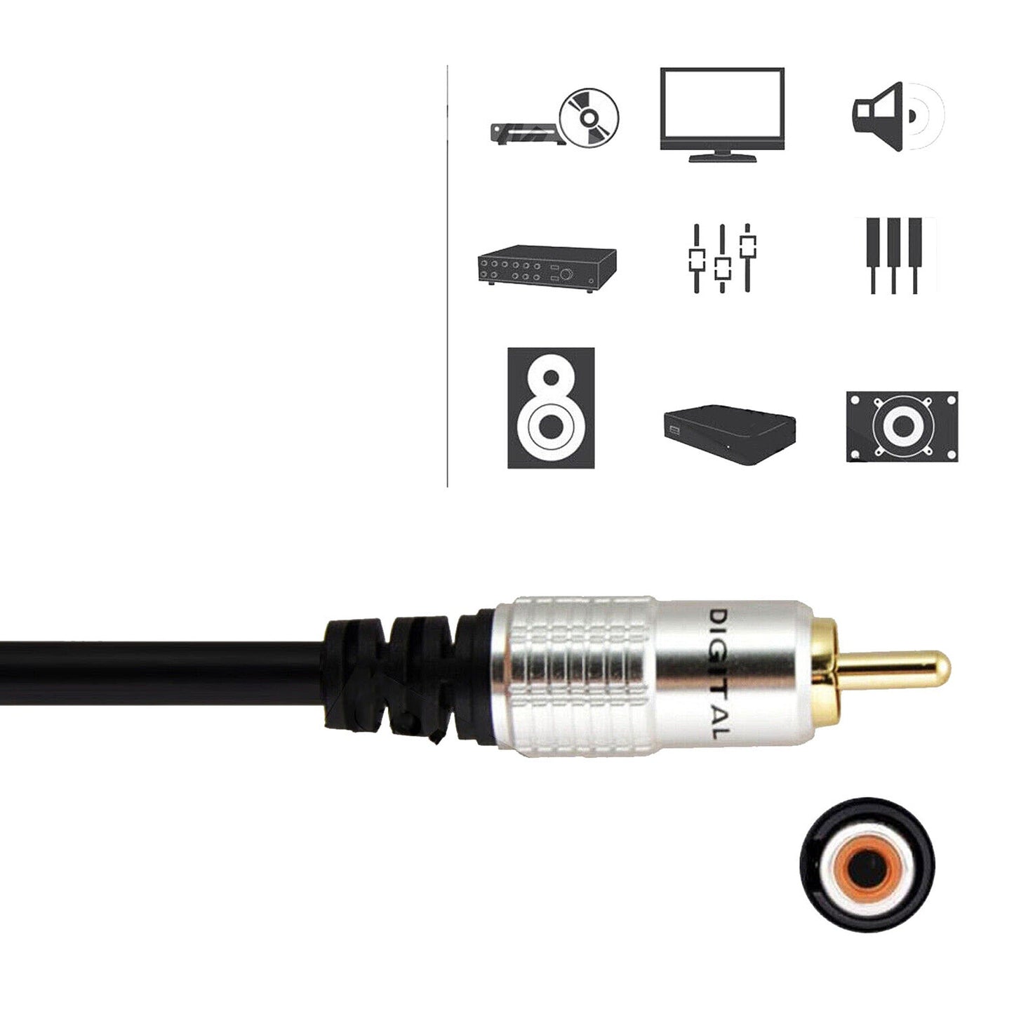 Gold Plated Single RCA Audio Cable for Subwoofer and Digital Coaxial Use