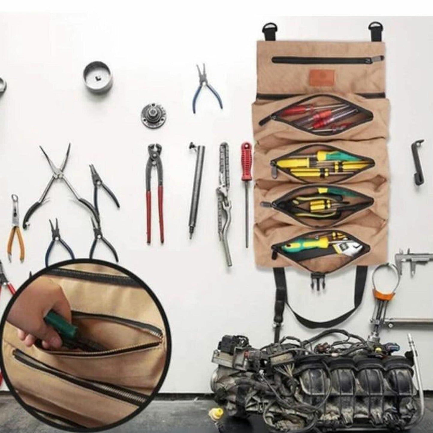 Super Big Canvas Tool Roll Large Organizer Bag for Wrench