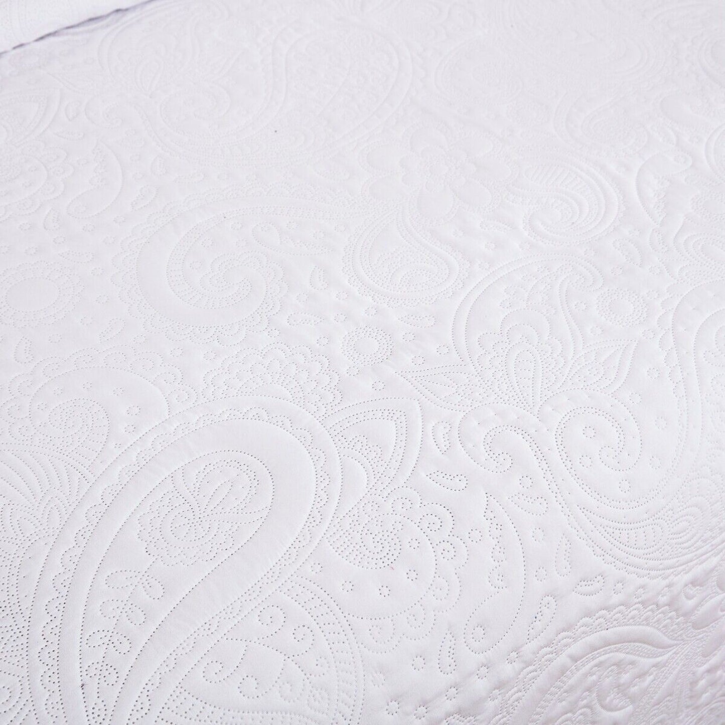 White Queen King Size Quilted Bedspread Set Soft Coverlet and Throw