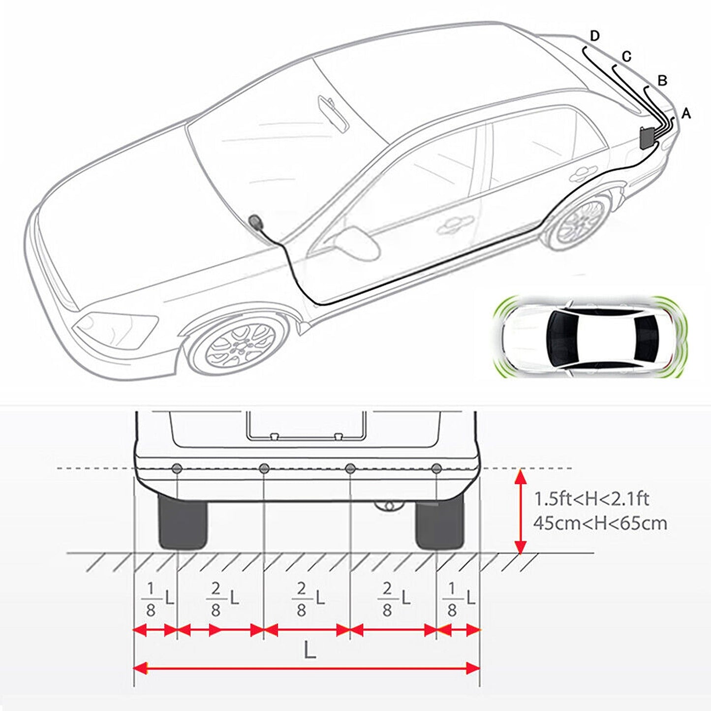 Vehicle Parking Sensor System with Reversing Radar 4 Sensor Buzzer Alarm